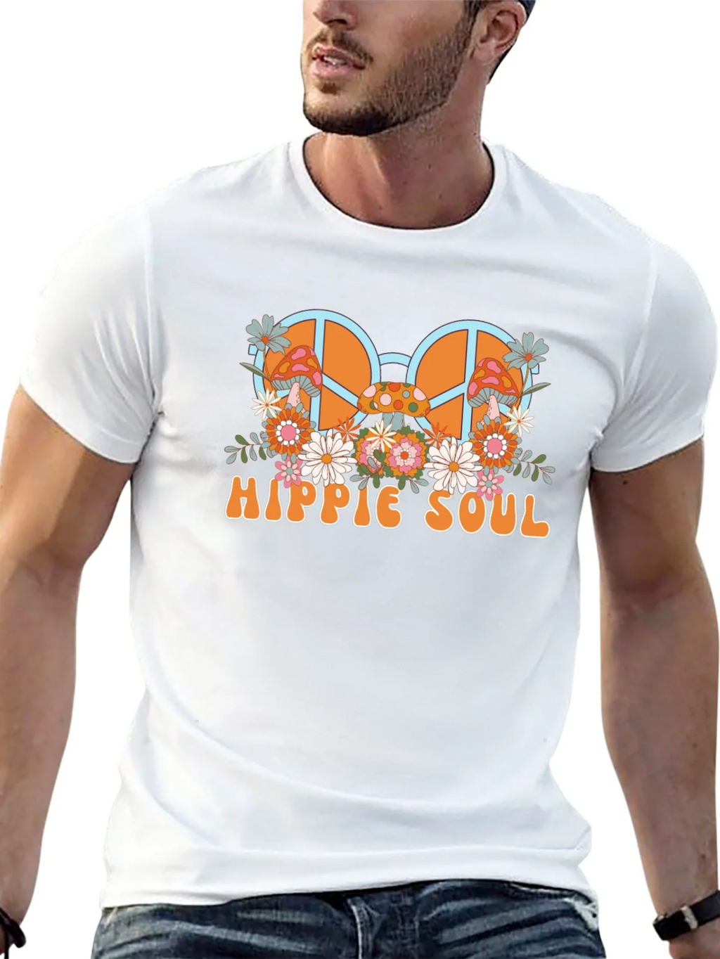 Hippie Soul Graphic T-Shirt - Retro Peace Sign & Mushroom product image 11