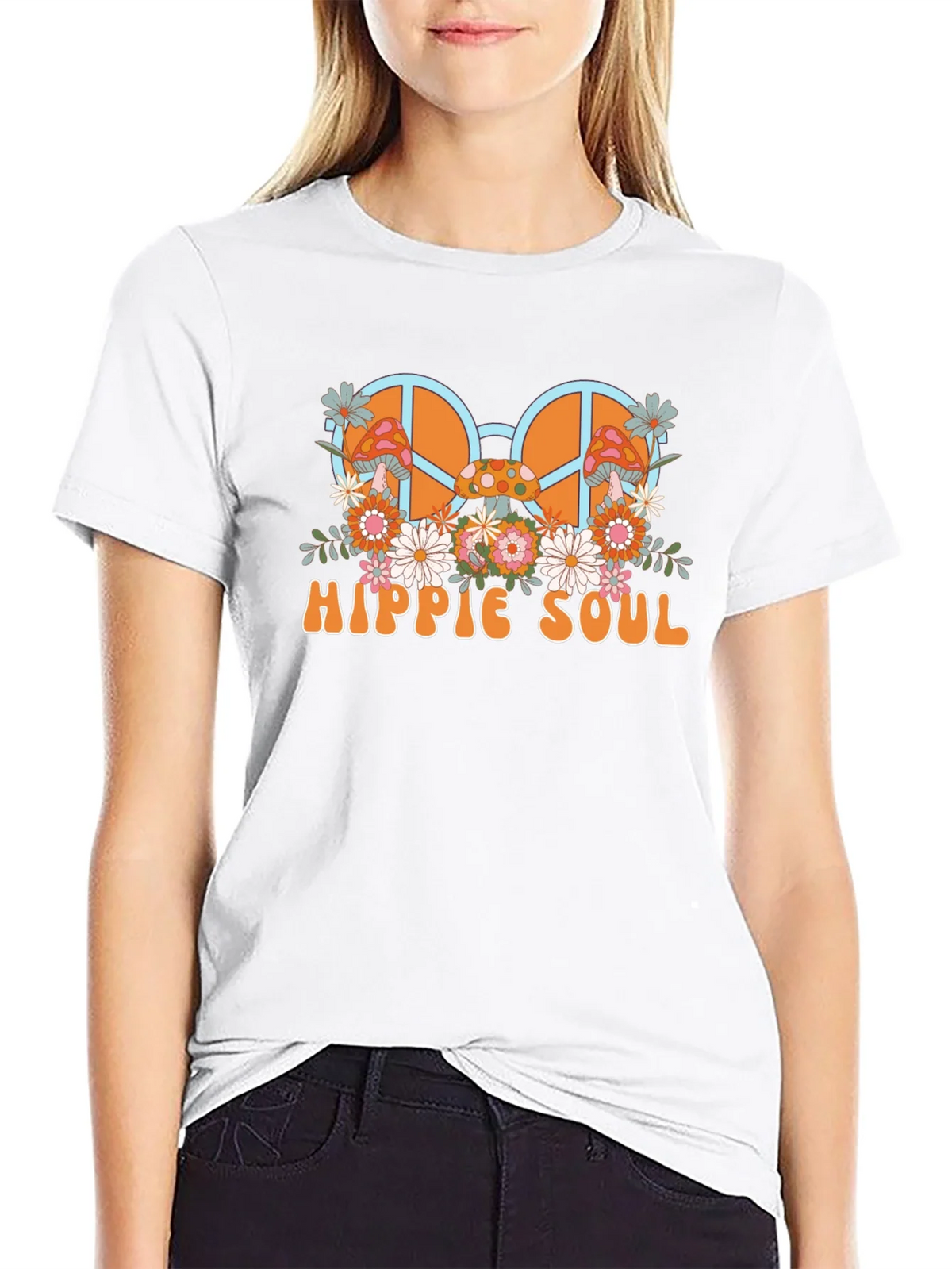 Hippie Soul Graphic T-Shirt - Retro Peace Sign & Mushroom product image 8