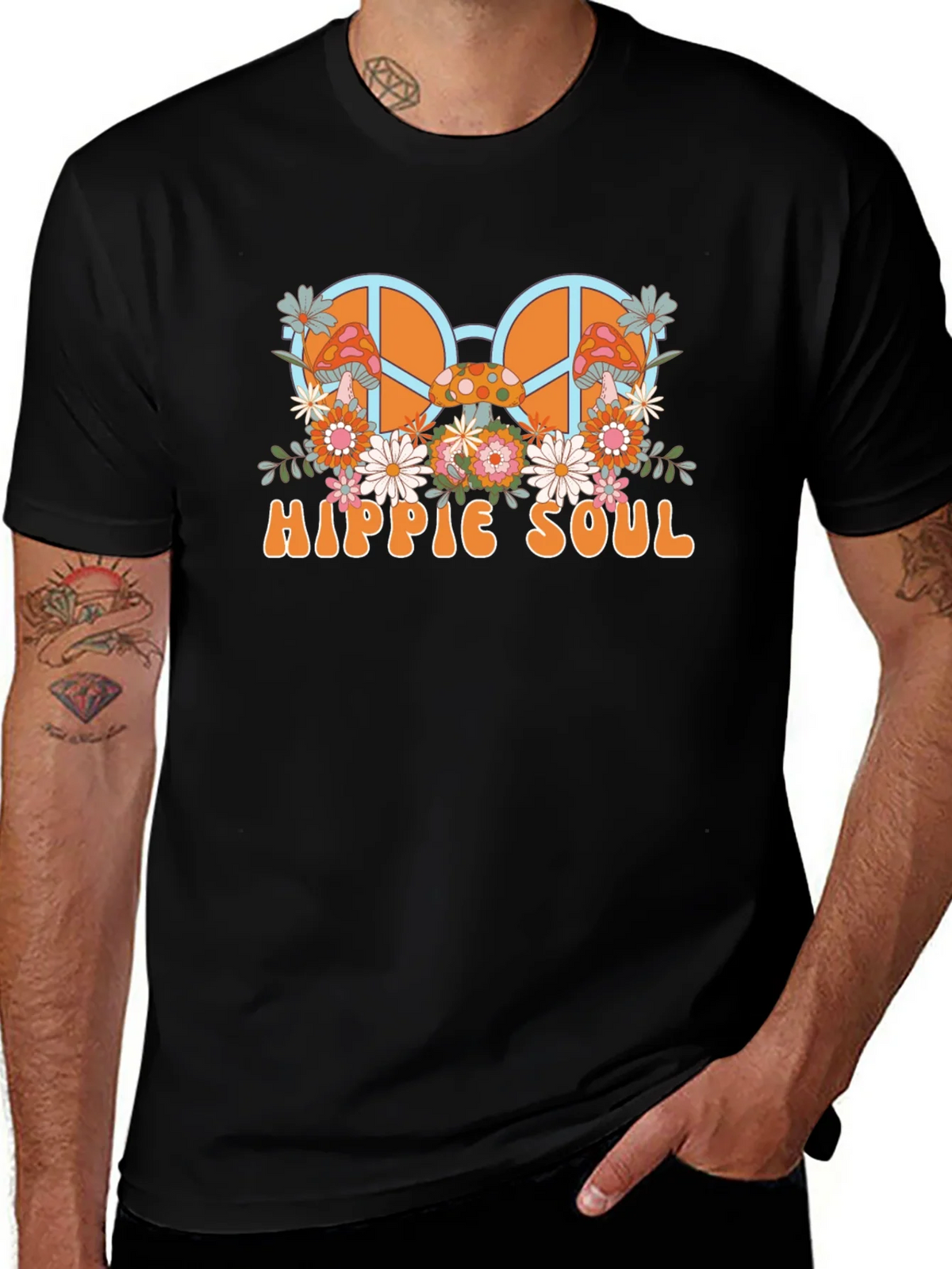 Hippie Soul Graphic T-Shirt - Retro Peace Sign & Mushroom product image 1