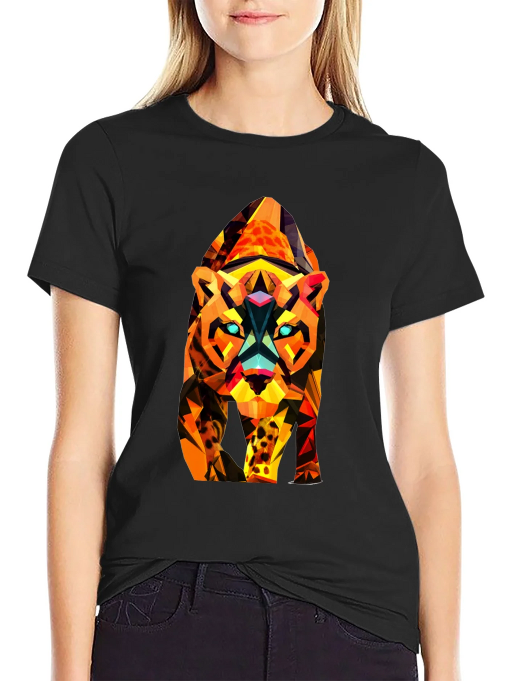 Abstract Geometric Tiger Graphic Tee - Black product image 2