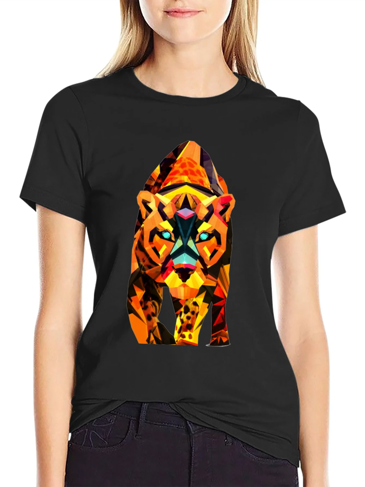 Abstract Geometric Tiger Graphic Tee - Black product image 2