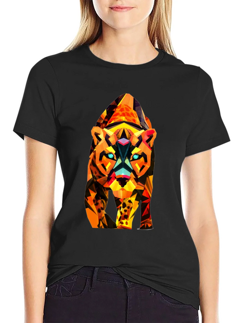 Abstract Geometric Tiger Graphic Tee - Black product image 2