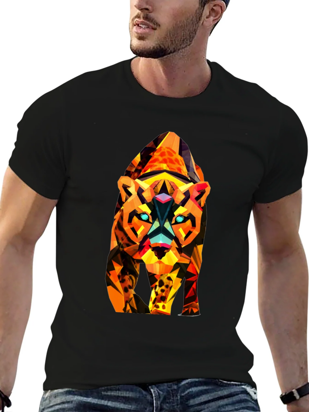 Abstract Geometric Tiger Graphic Tee - Black product image 6