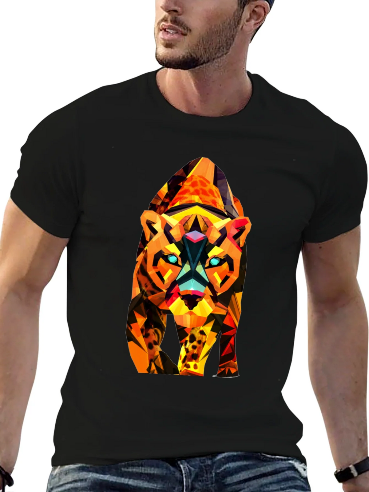 Abstract Geometric Tiger Graphic Tee - Black product image 6