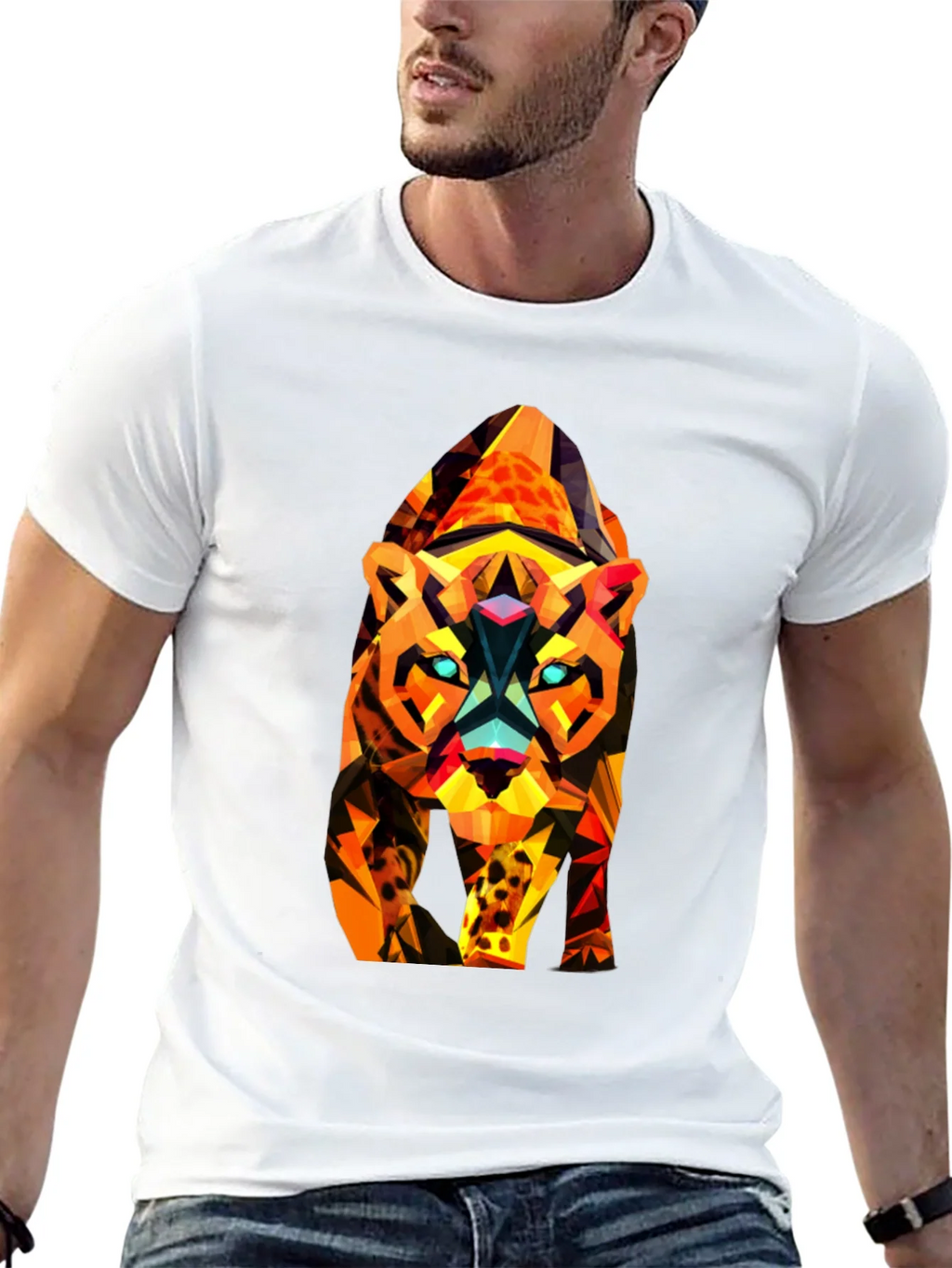 Abstract Geometric Tiger Graphic Tee - Black product image 12