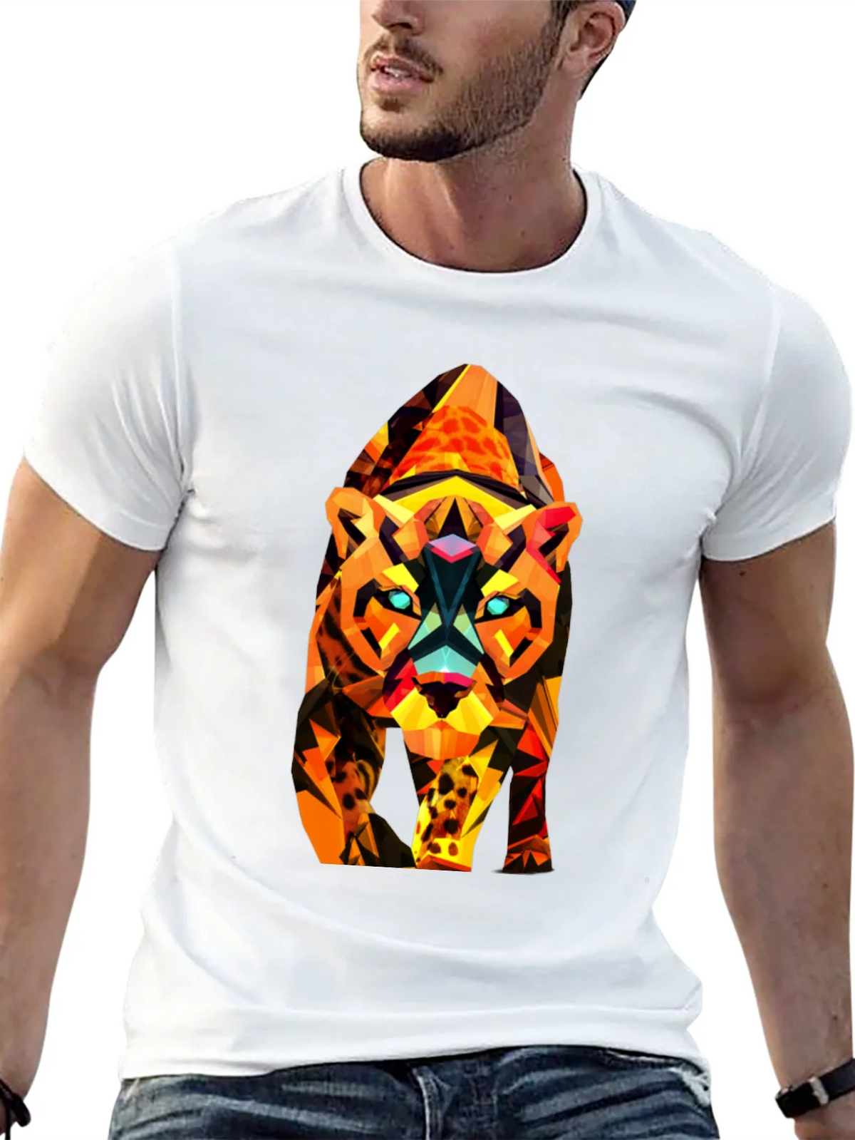 Abstract Geometric Tiger Graphic Tee - Black product image 12