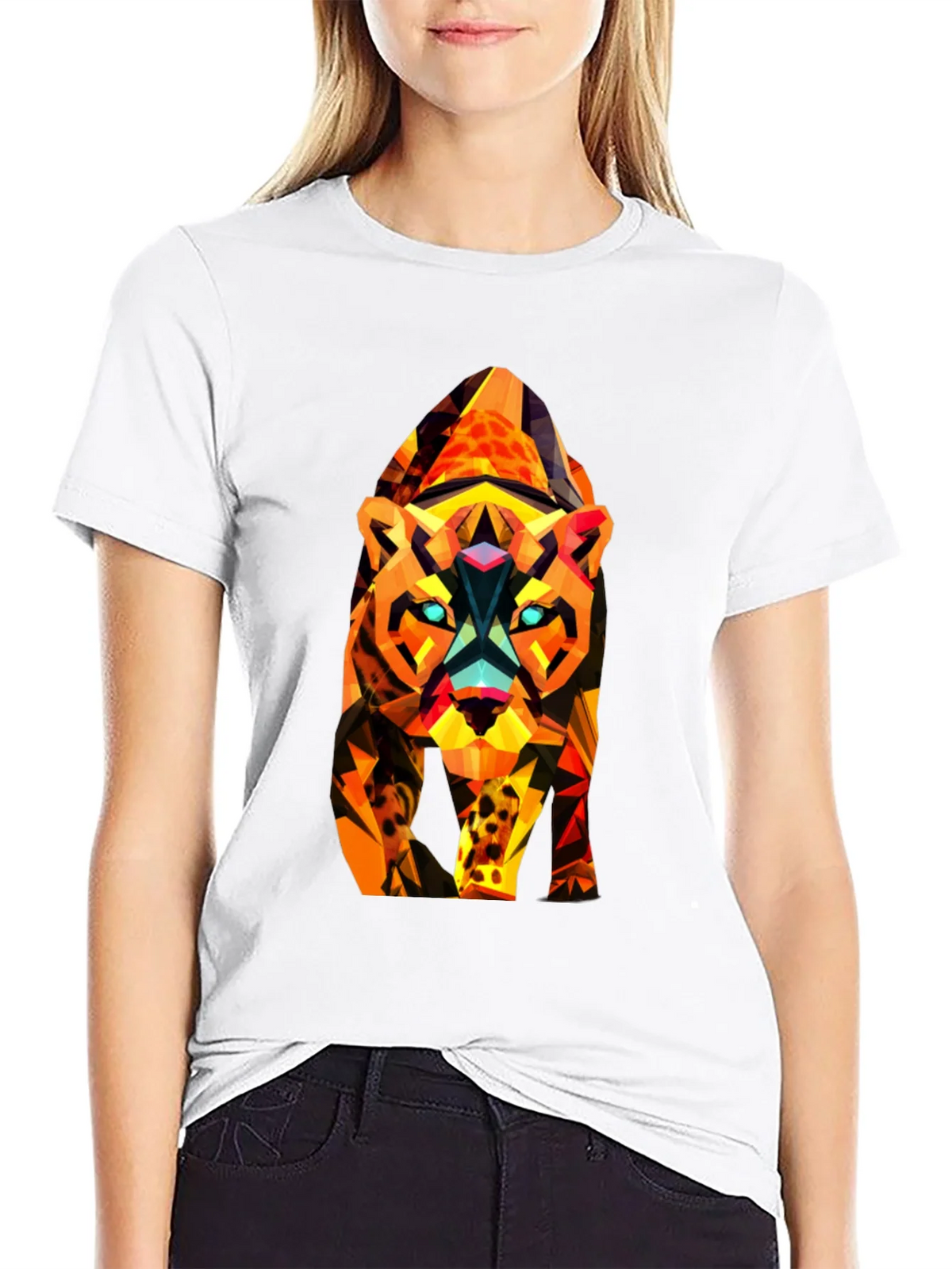 Abstract Geometric Tiger Graphic Tee - Black product image 8