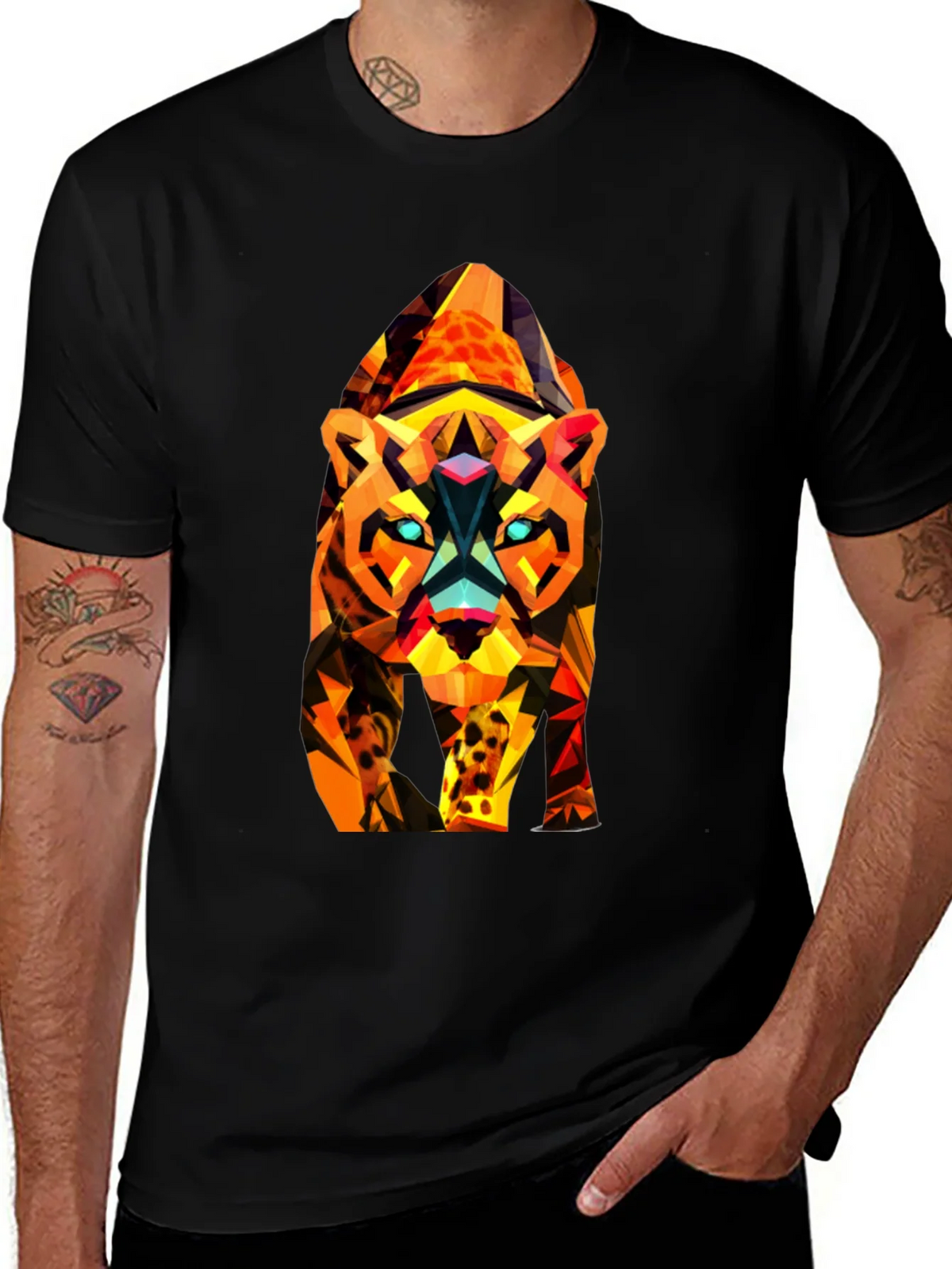 Abstract Geometric Tiger Graphic Tee - Black product image 1