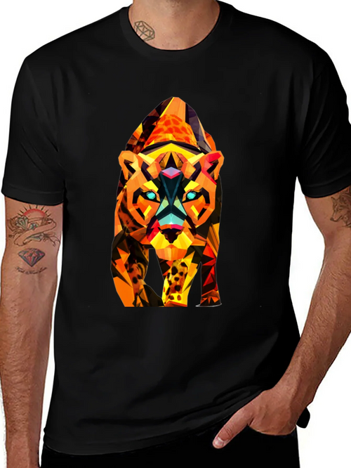 Abstract Geometric Tiger Graphic Tee - Black product image 1