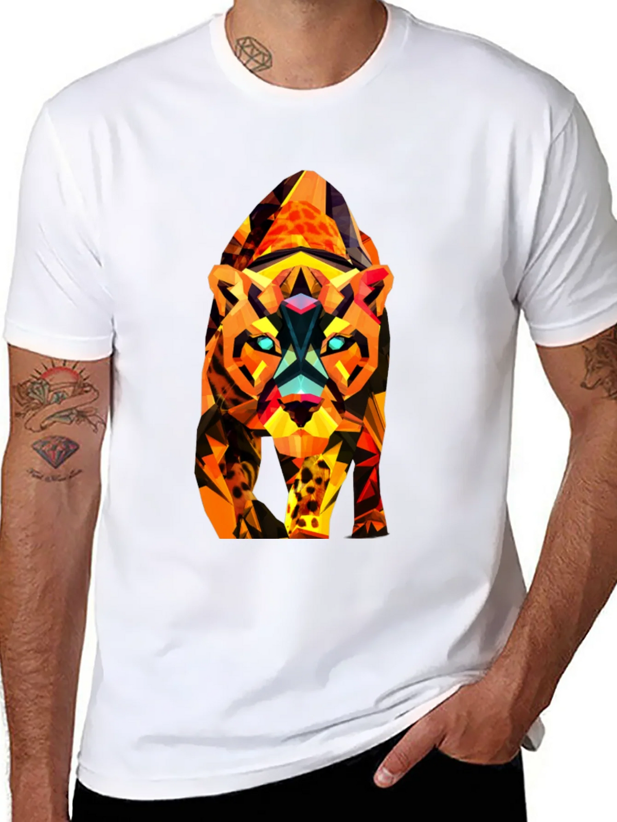 Abstract Geometric Tiger Graphic Tee - Black product image 7