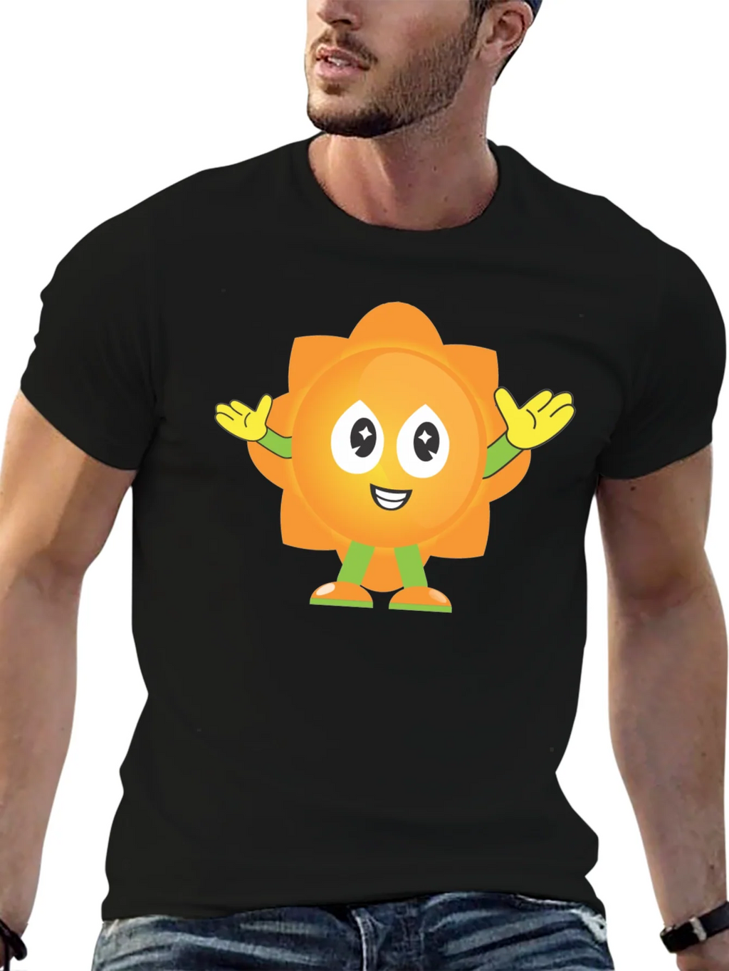 Fun Flower Cartoon Graphic Black T-Shirt product image 6