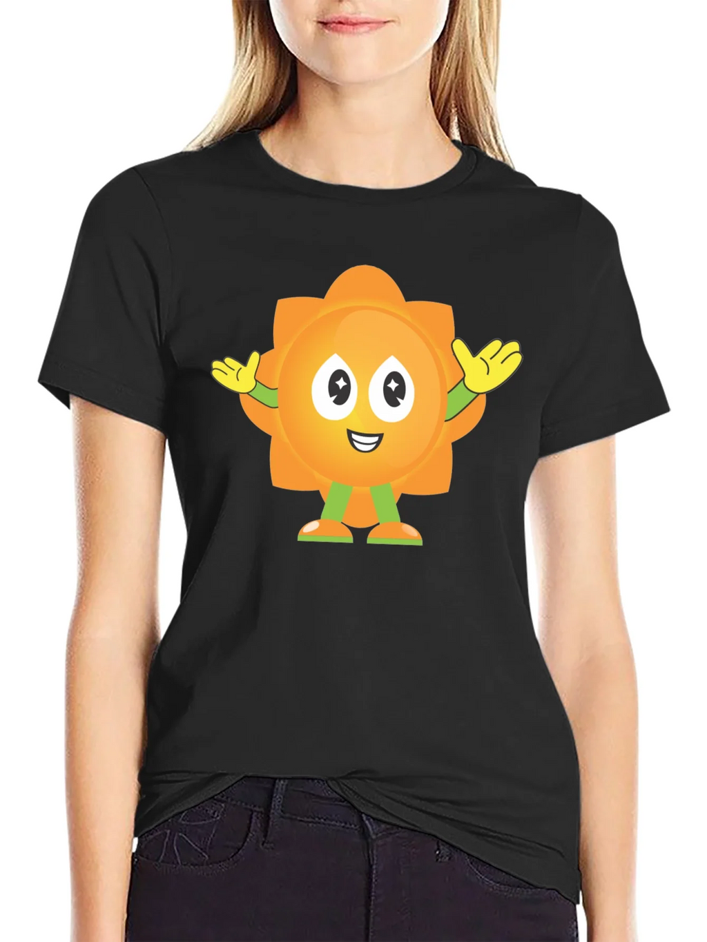 Fun Flower Cartoon Graphic Black T-Shirt product image 2