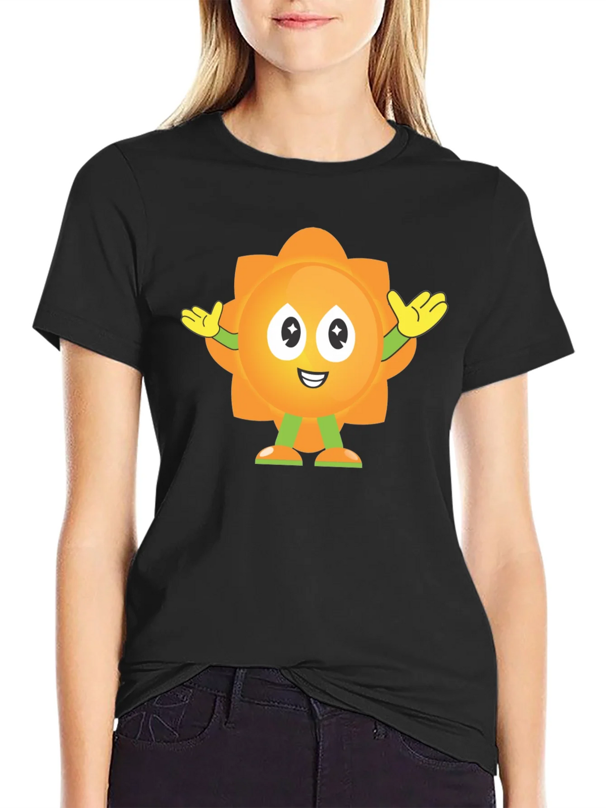 Fun Flower Cartoon Graphic Black T-Shirt product image 2