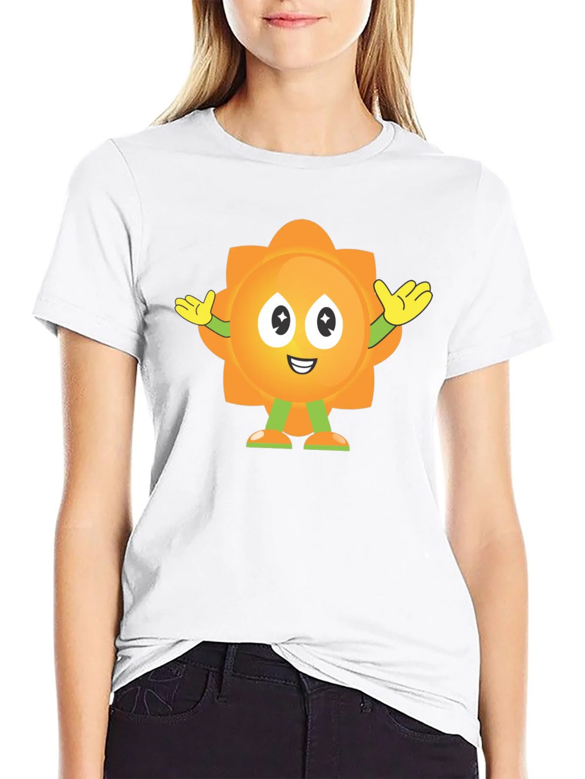 Fun Flower Cartoon Graphic Black T-Shirt product image 8