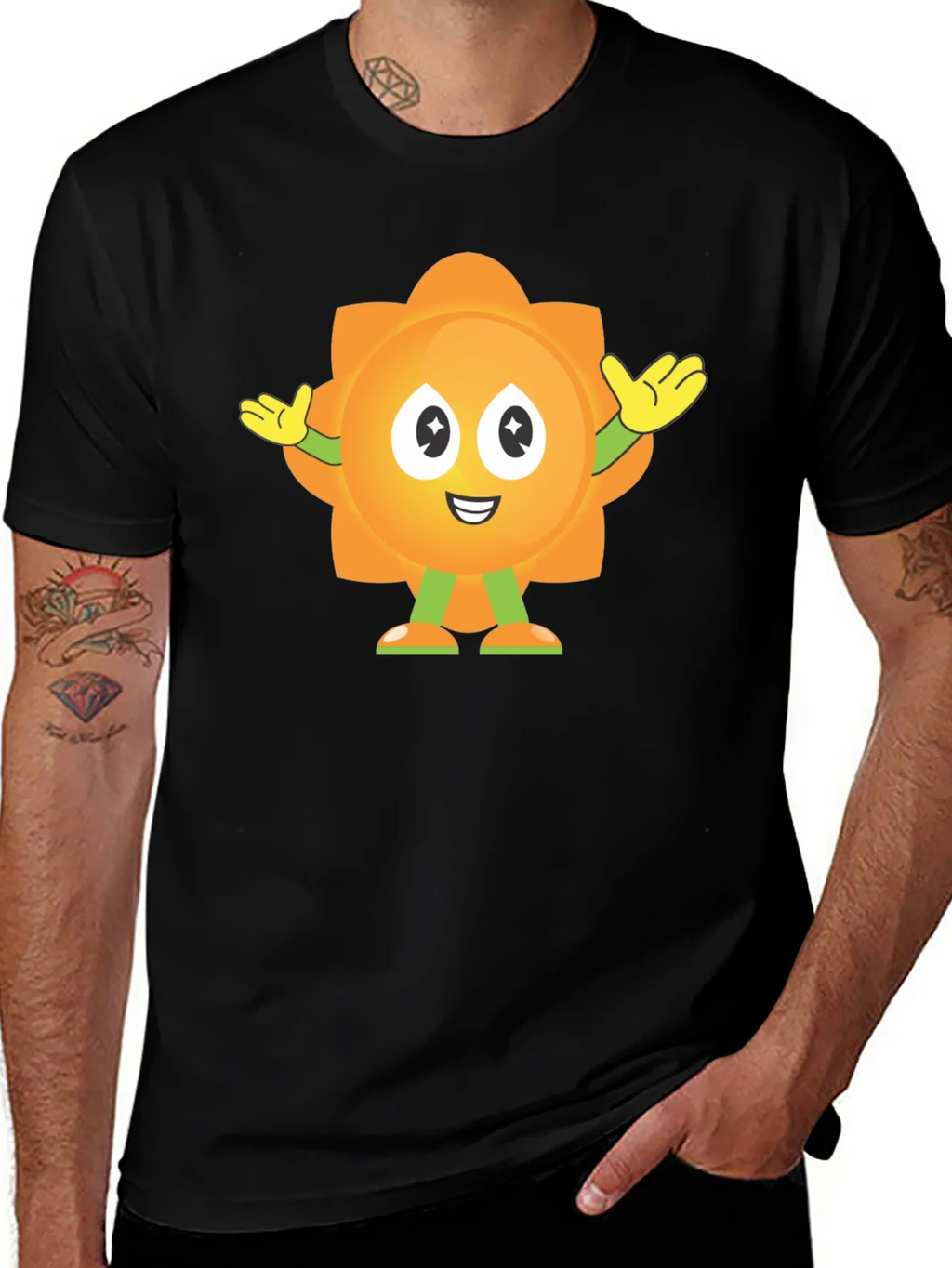 Fun Flower Cartoon Graphic Black T-Shirt product image 1