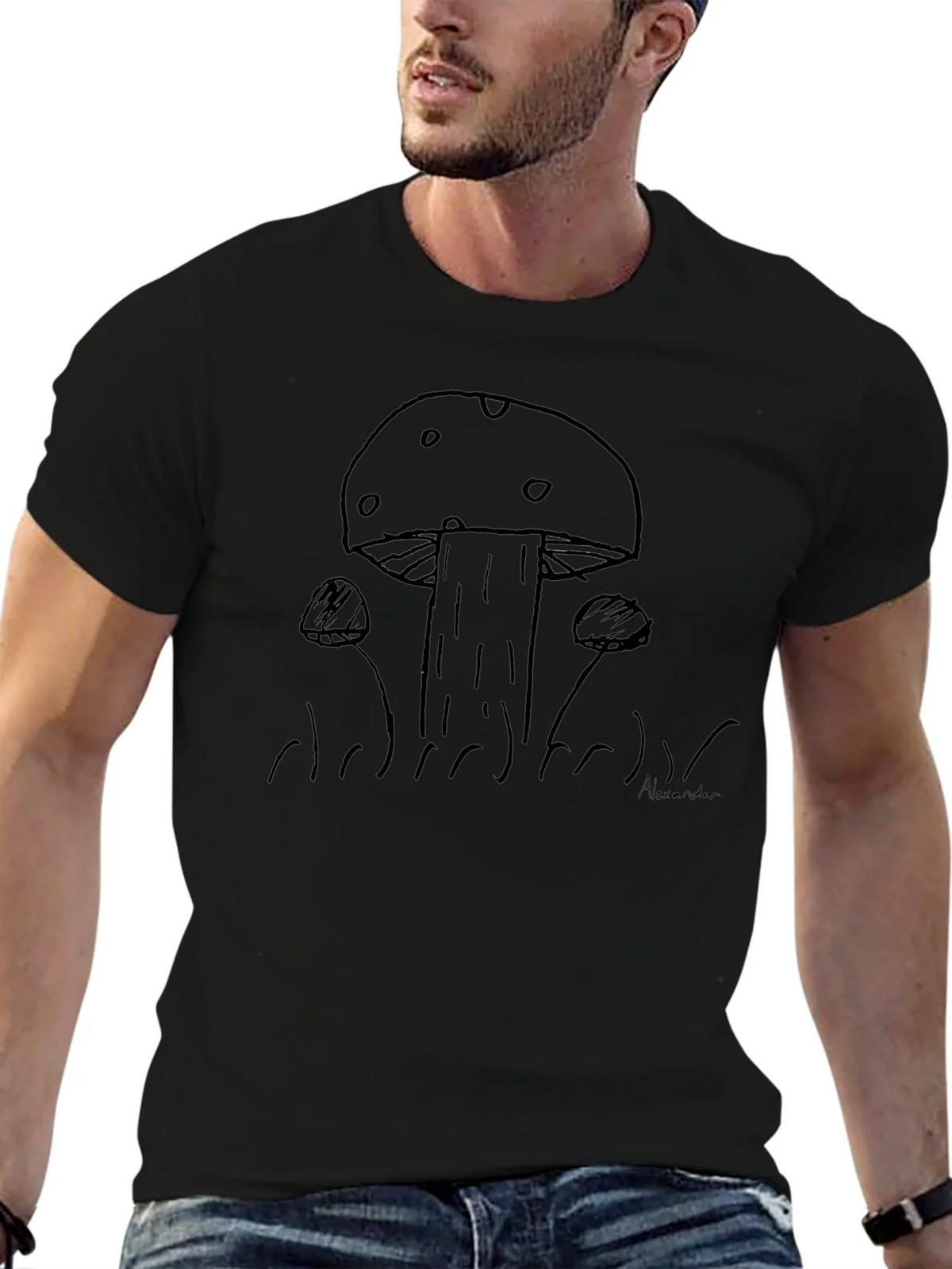 Mushroom Sketch Black T-Shirt product image 6