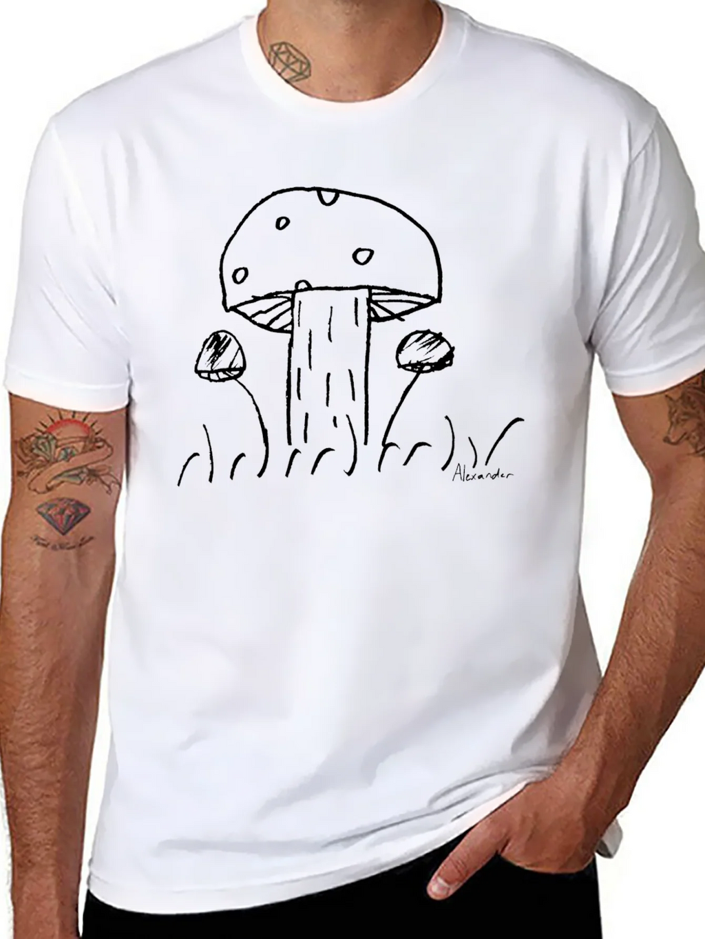 Mushroom Sketch Black T-Shirt product image 7
