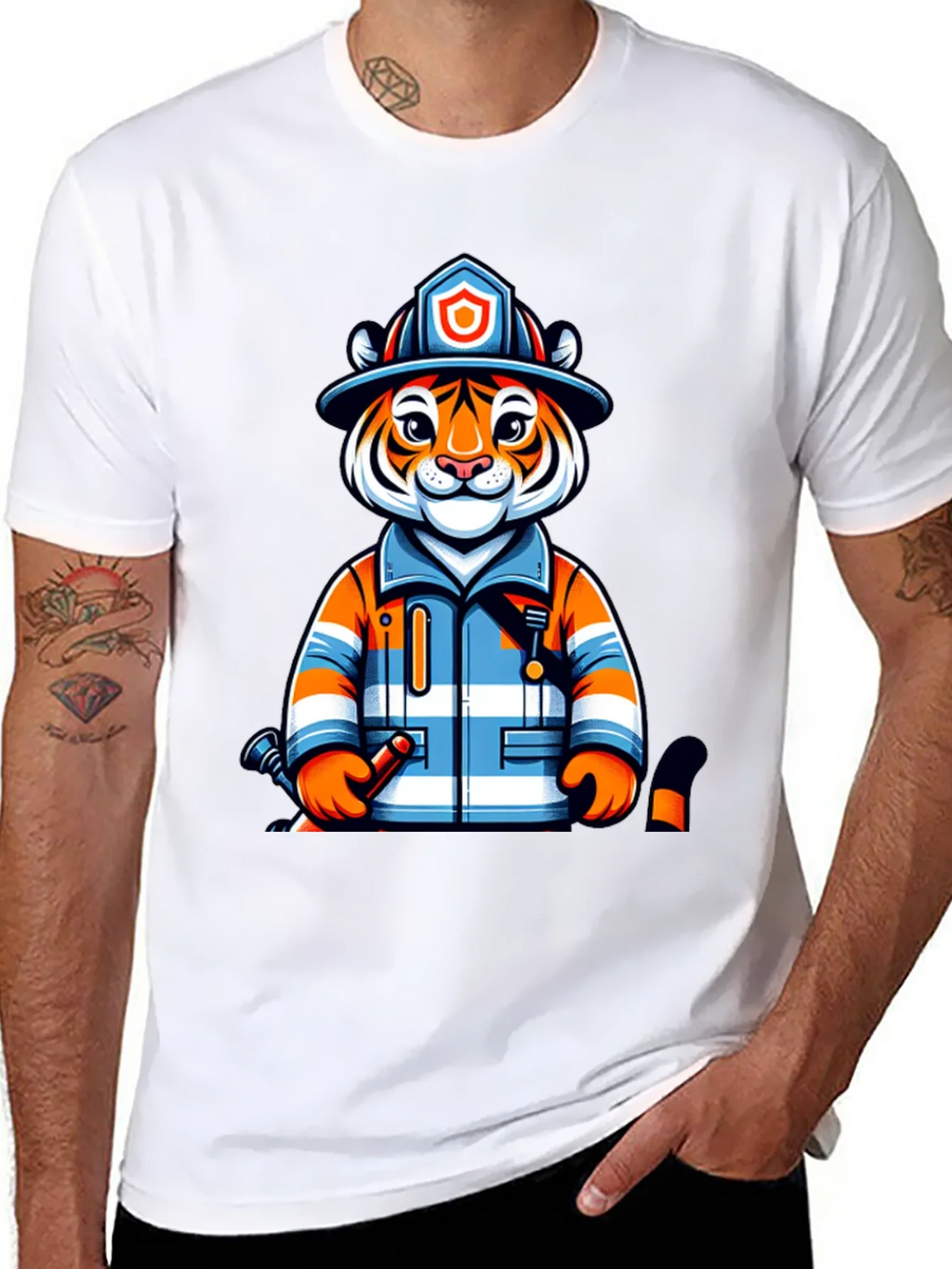 Tiger Firefighter Graphic Tee - Novelty Animal Shirt product image 7