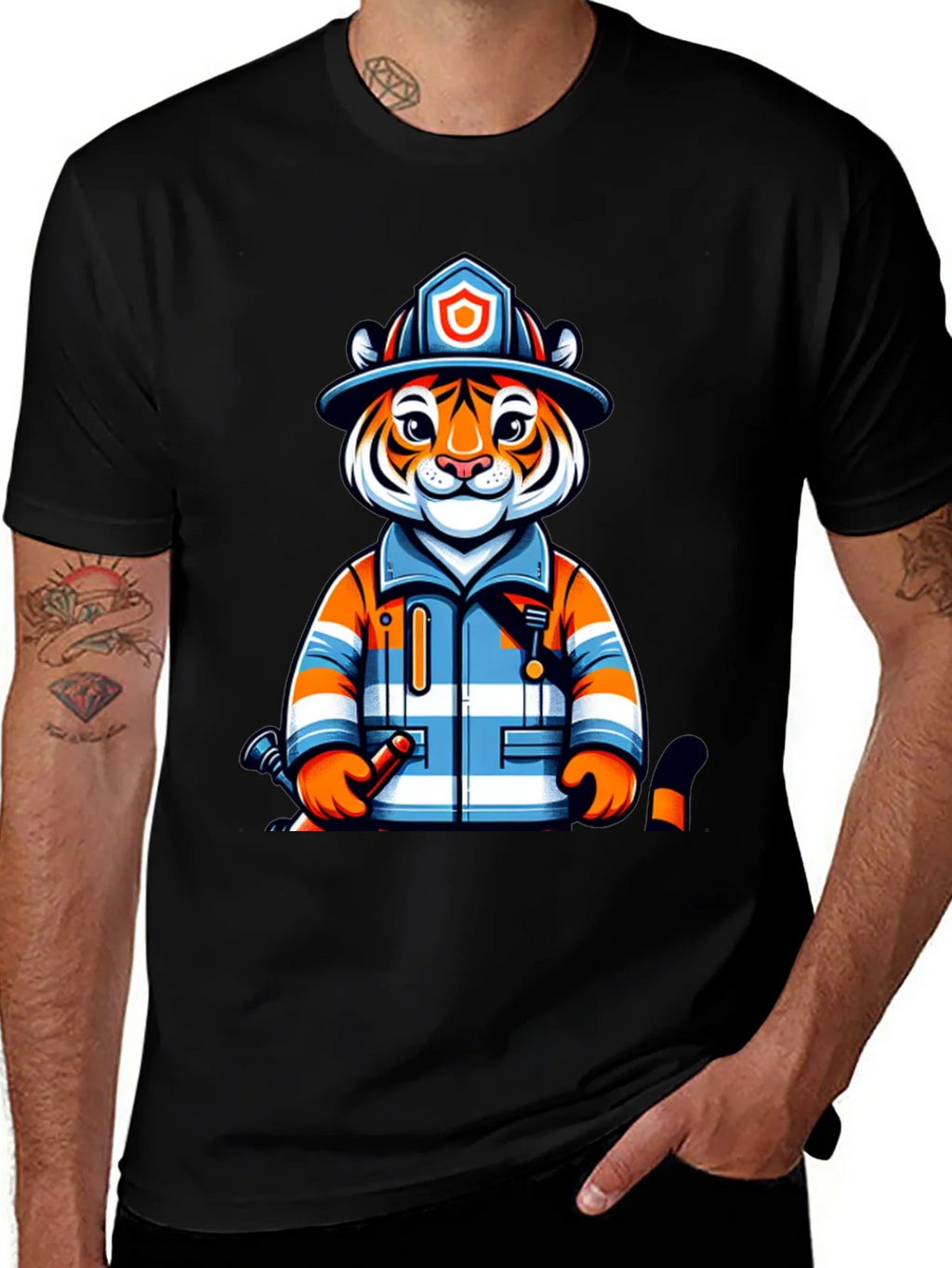Tiger Firefighter Graphic Tee - Novelty Animal Shirt product image 1