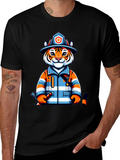 Tiger Firefighter Graphic Tee - Novelty Animal Shirt product image 1