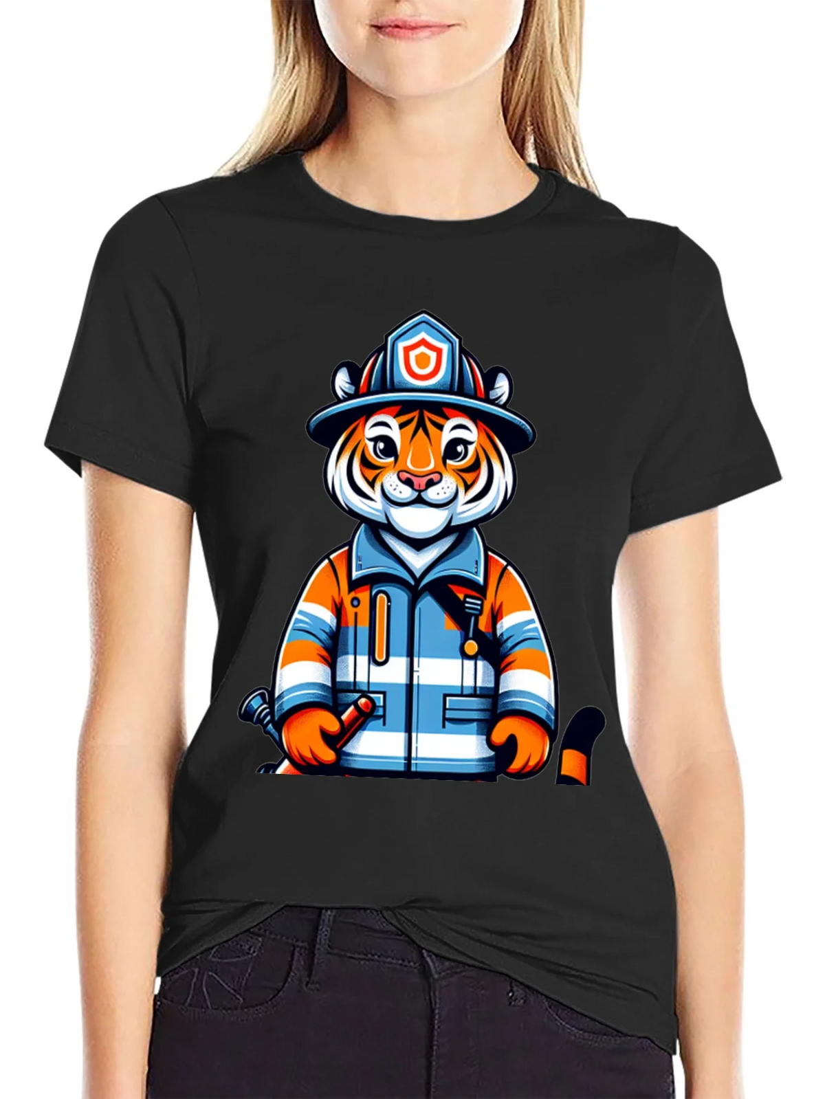 Tiger Firefighter Graphic Tee - Novelty Animal Shirt product image 2