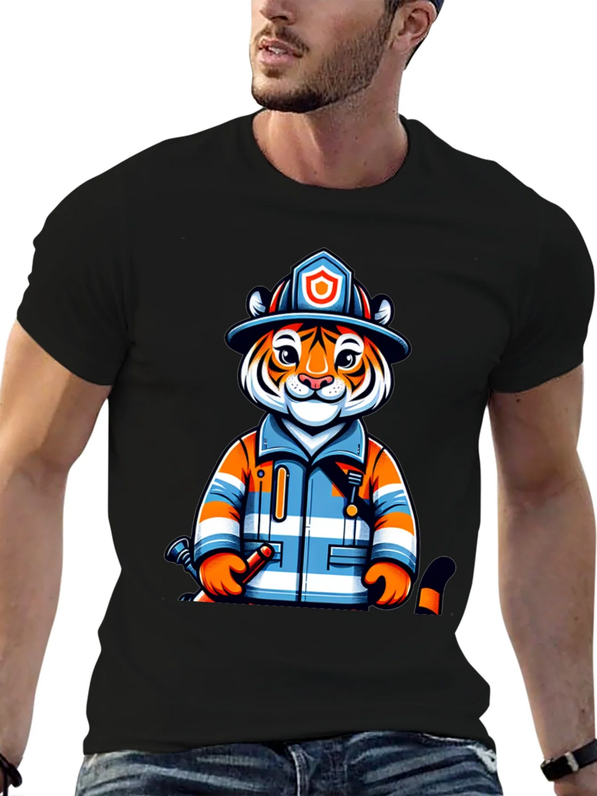 Tiger Firefighter Graphic Tee - Novelty Animal Shirt product image 6