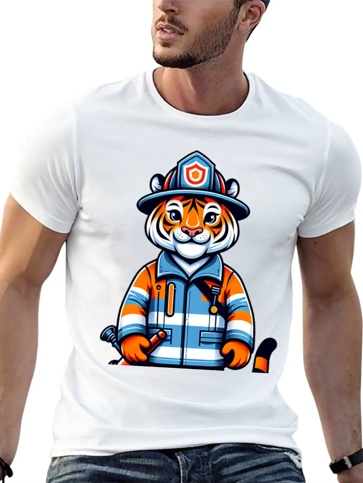 Tiger Firefighter Graphic Tee - Novelty Animal Shirt product image 12