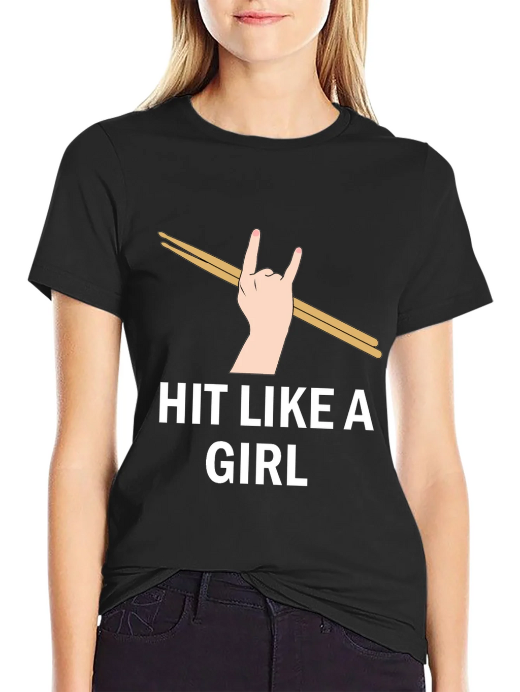 Hit Like a Girl Graphic Tee - Drummer Rock Hand T-Shirt product image 2