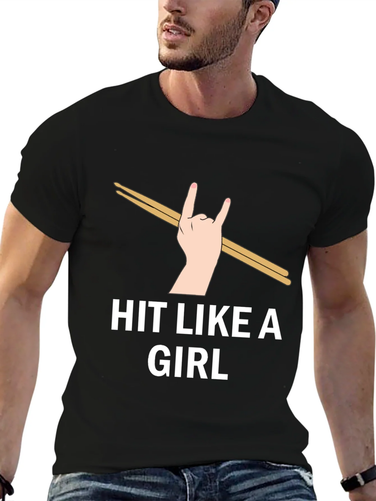 Hit Like a Girl Graphic Tee - Drummer Rock Hand T-Shirt product image 6