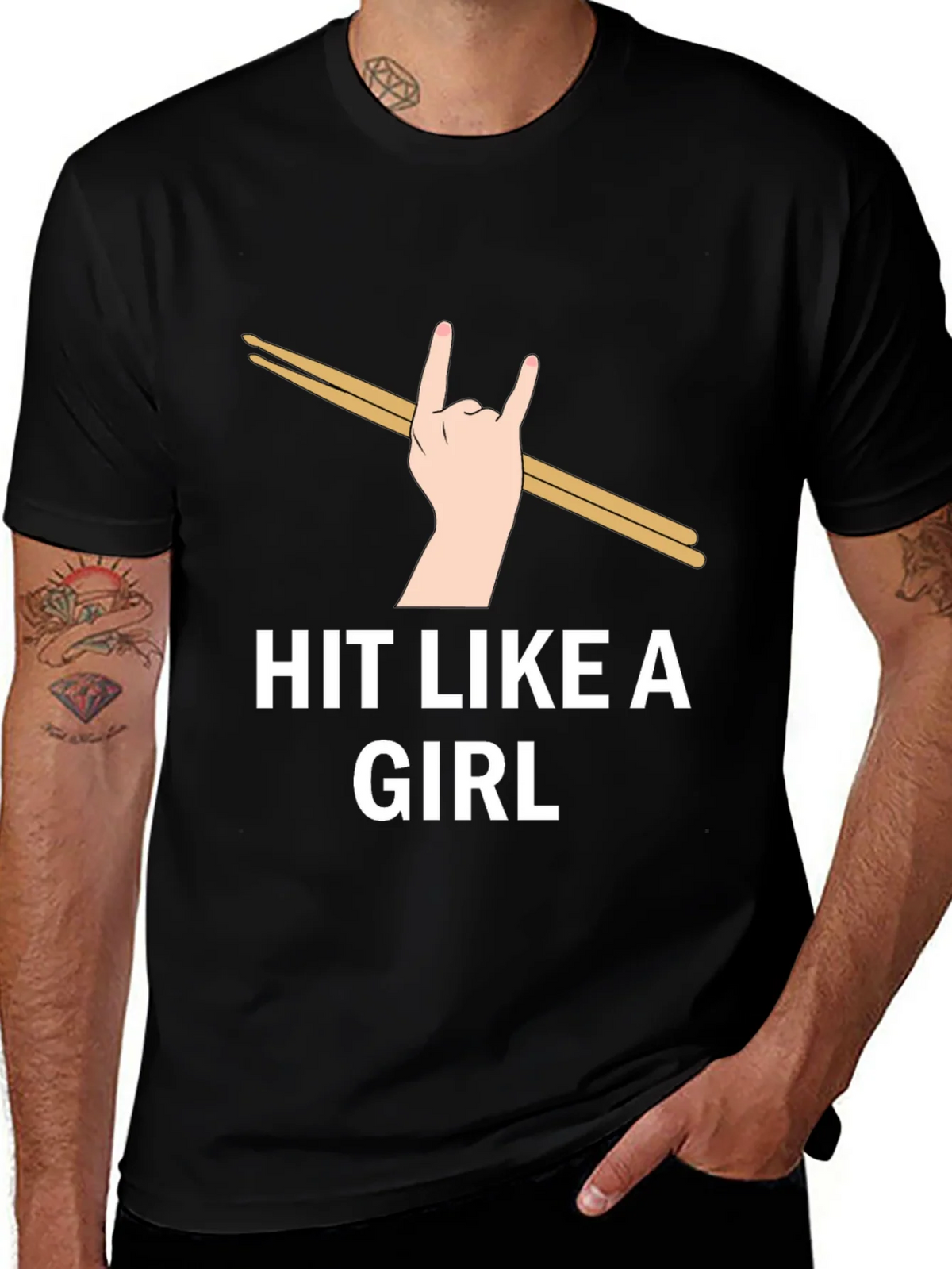 Hit Like a Girl Graphic Tee - Drummer Rock Hand T-Shirt product image 1