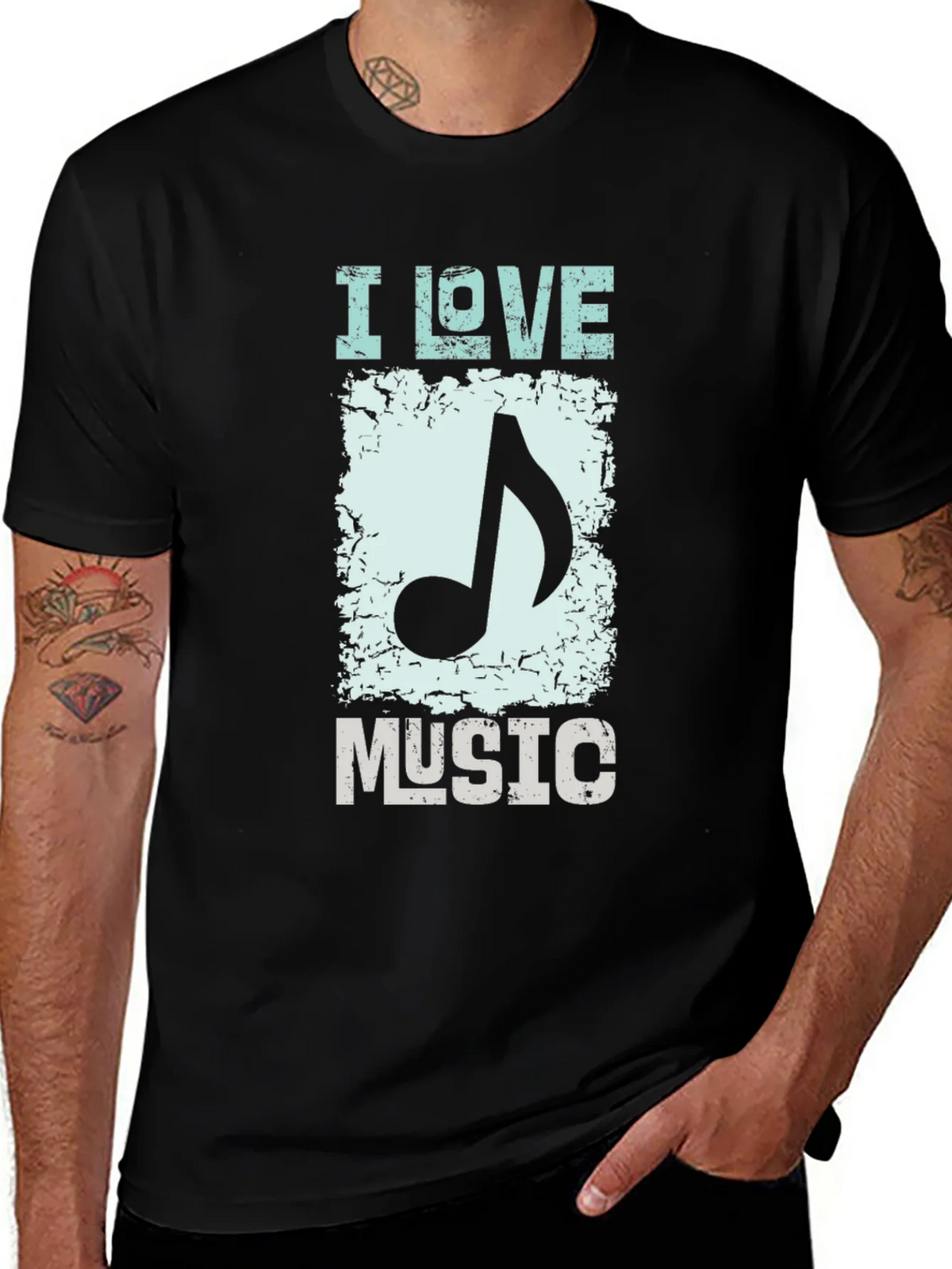 I Love Music Graphic Print Black T-Shirt product image 1