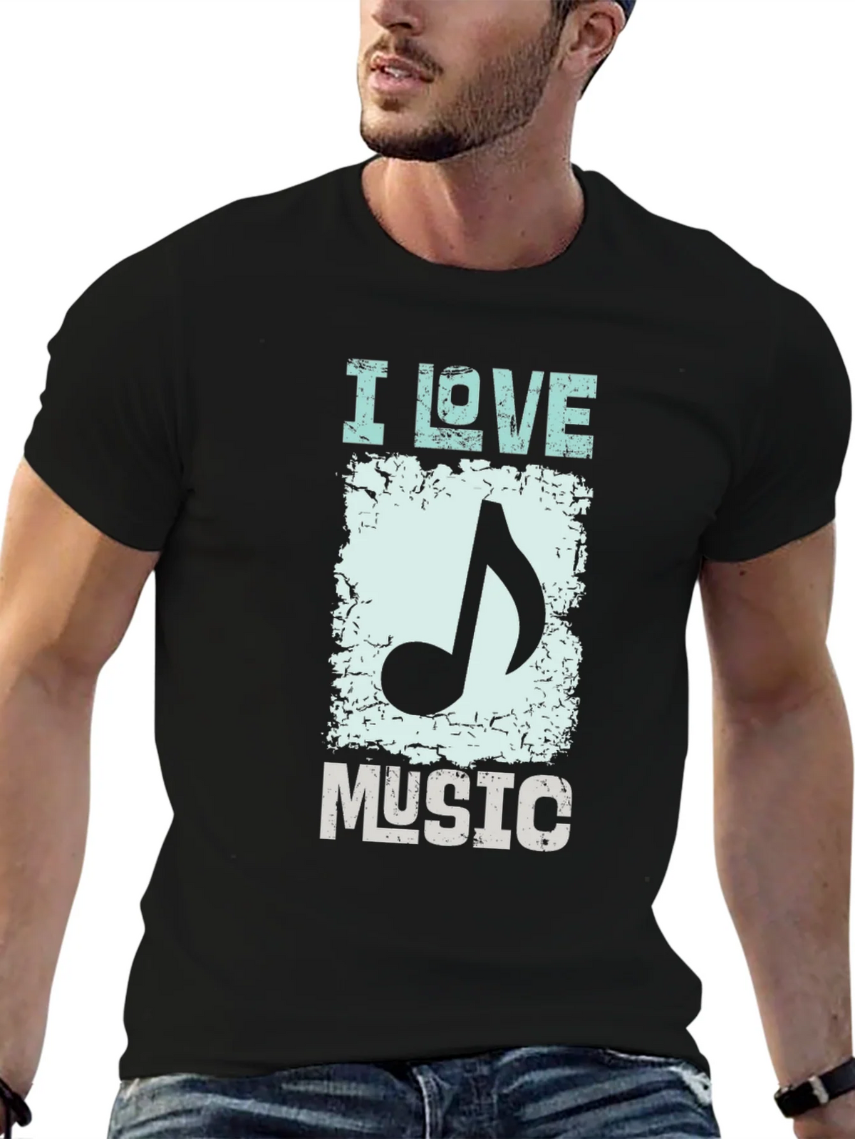 I Love Music Graphic Print Black T-Shirt product image 4