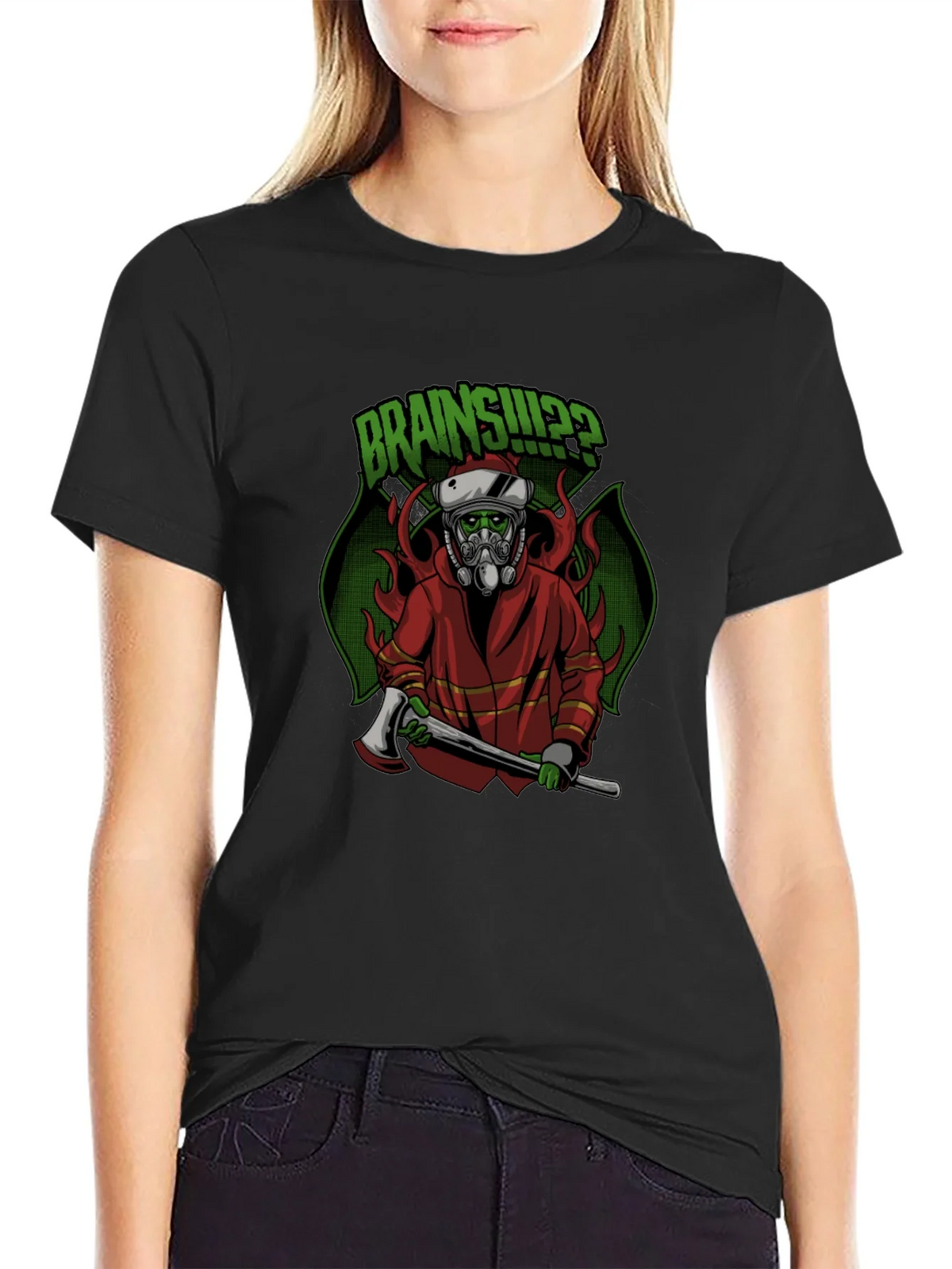 Zombie Firefighter T-Shirt: Brains!? product image 2