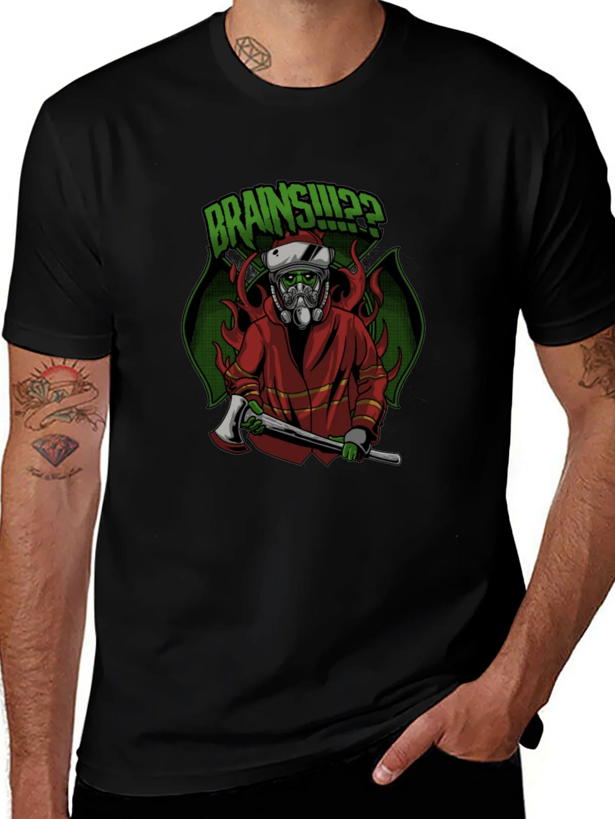 Zombie Firefighter T-Shirt: Brains!? product image 1