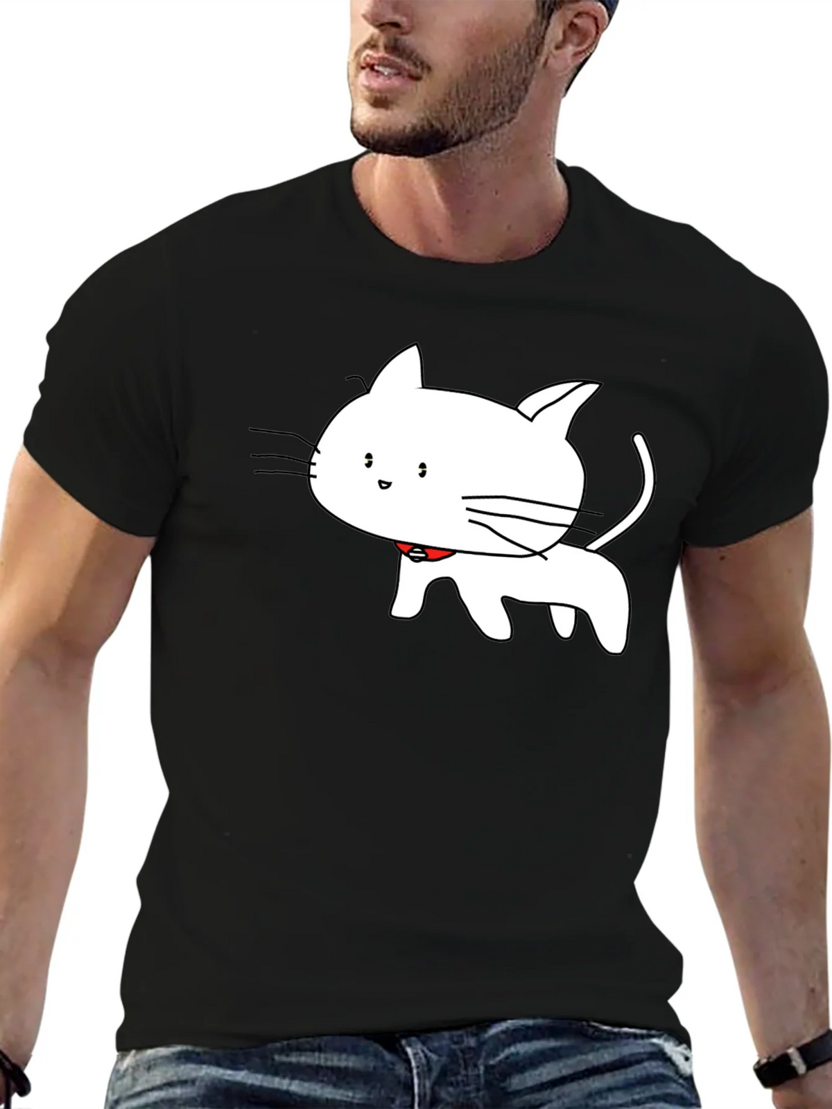 Cute Cartoon Cat T-Shirt - Black product image 6