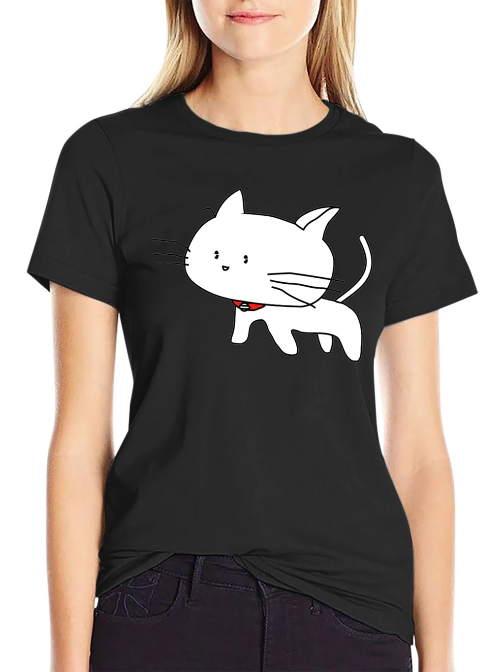 Cute Cartoon Cat T-Shirt - Black product image 2