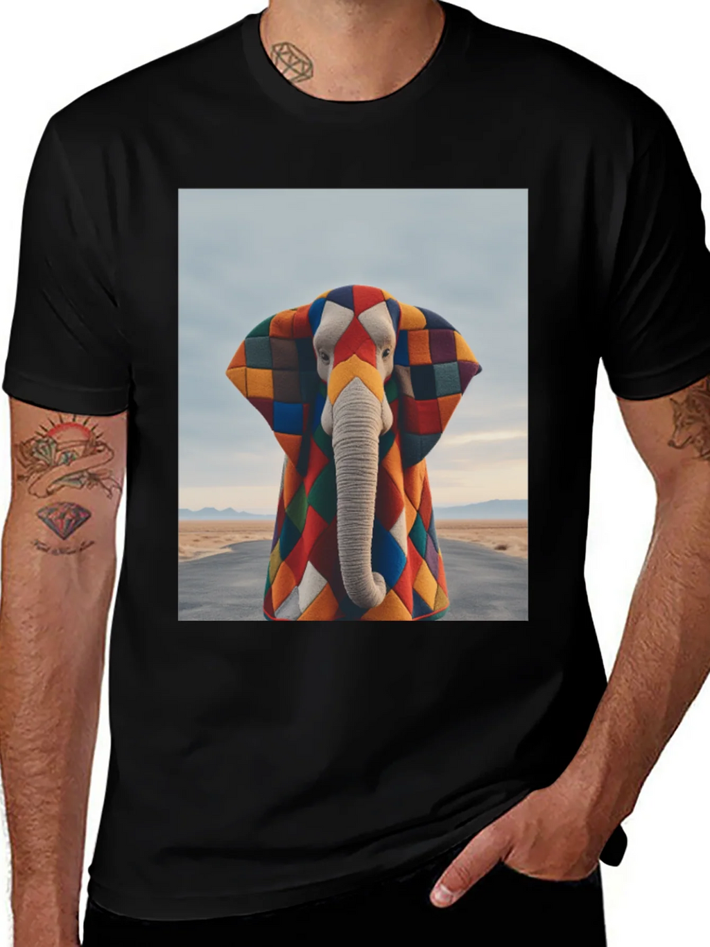 Colorful Patchwork Elephant Graphic Tee product image 1