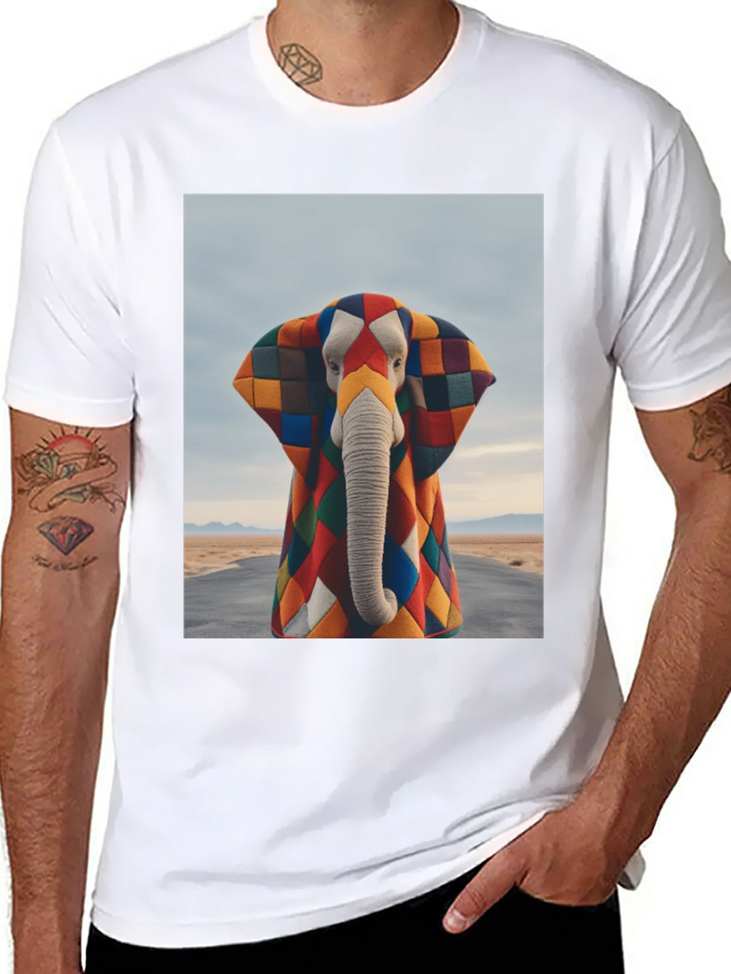 Colorful Patchwork Elephant Graphic Tee product image 7