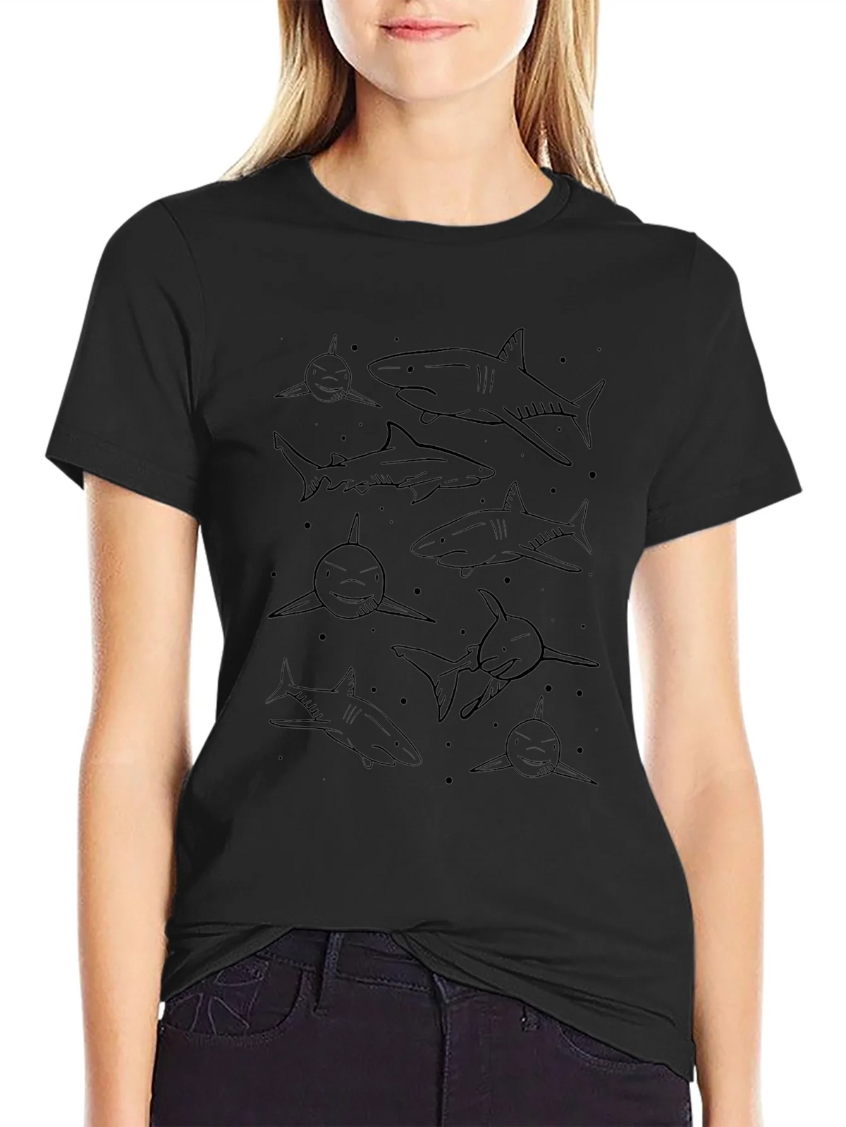 Mens Shark Pattern Black Graphic Tee product image 2