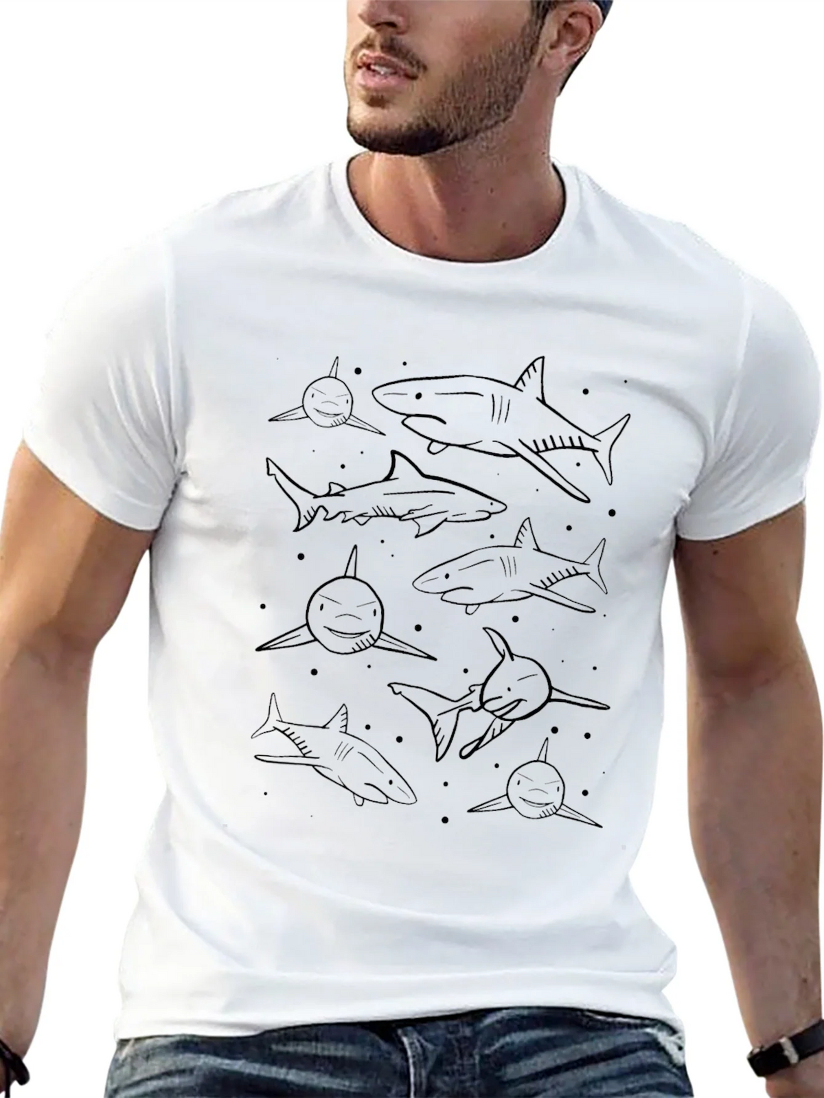 Mens Shark Pattern Black Graphic Tee product image 11