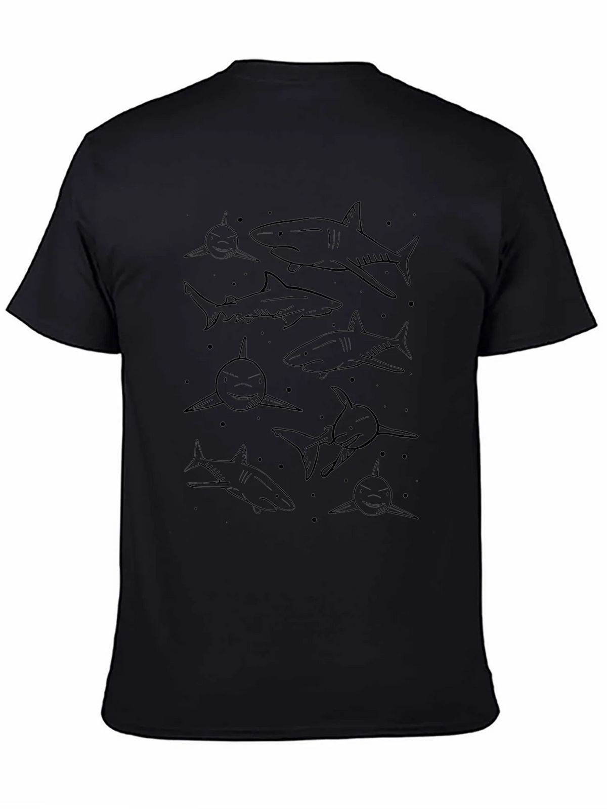 Mens Shark Pattern Black Graphic Tee product image 4
