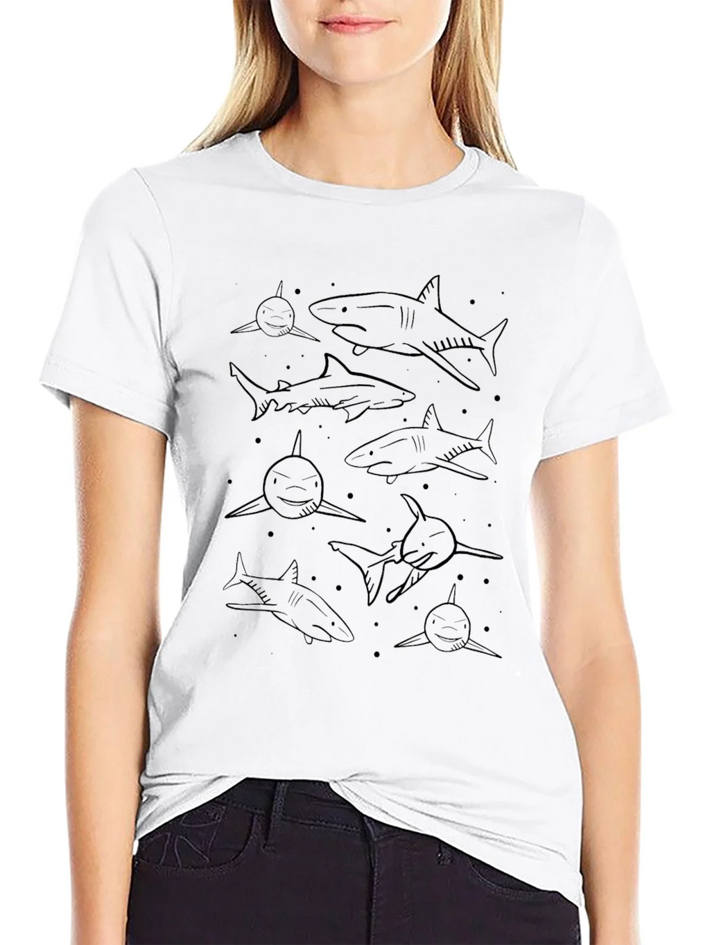 Mens Shark Pattern Black Graphic Tee product image 7
