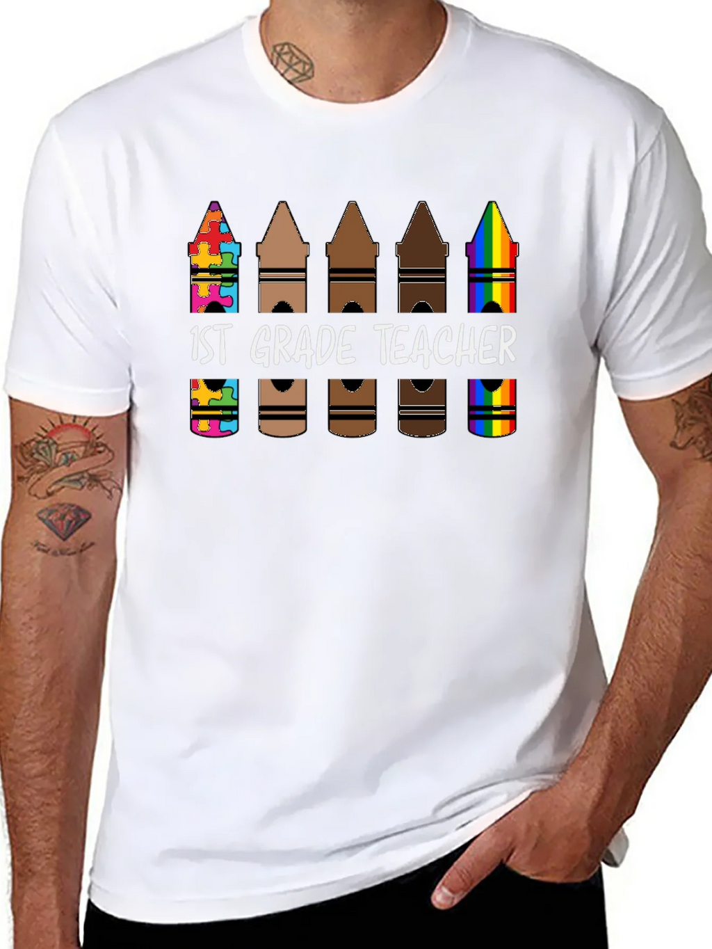 1st Grade Teacher Crayon T-Shirt product image 7