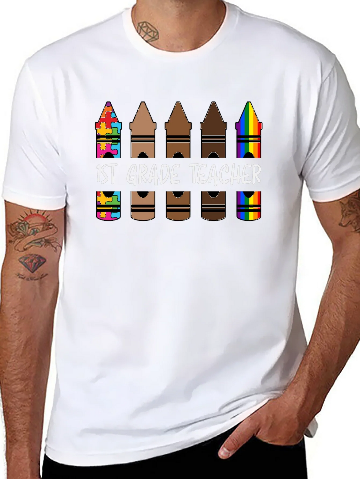 1st Grade Teacher Crayon T-Shirt product image 7