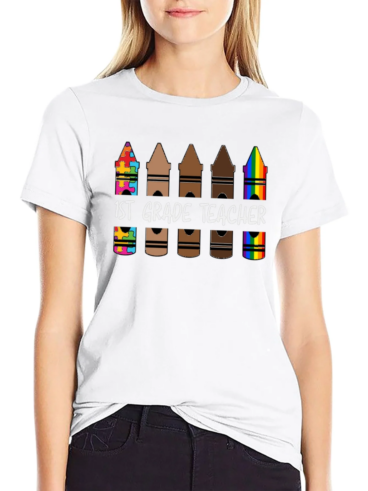 1st Grade Teacher Crayon T-Shirt product image 8