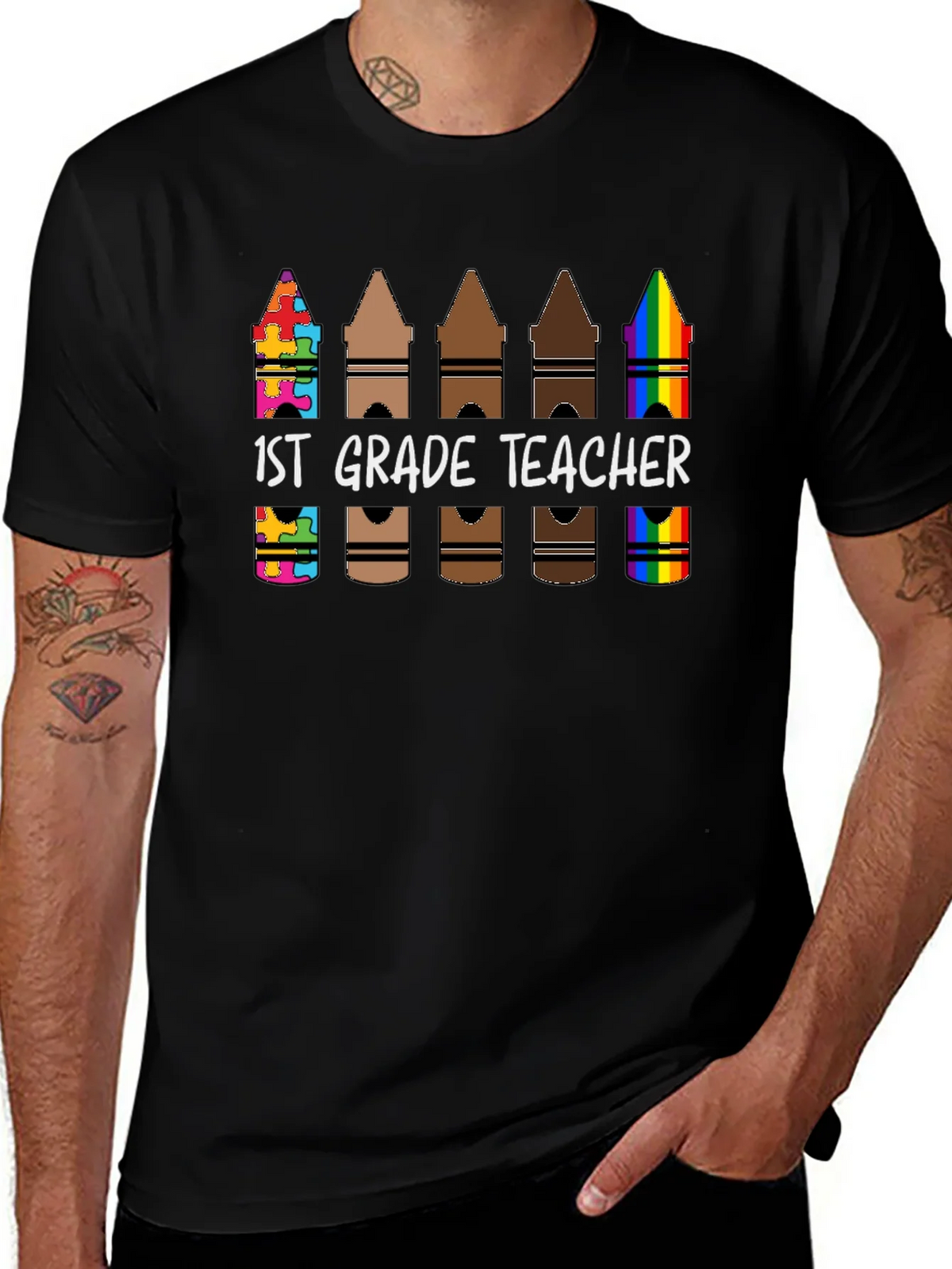1st Grade Teacher Crayon T-Shirt product image 1