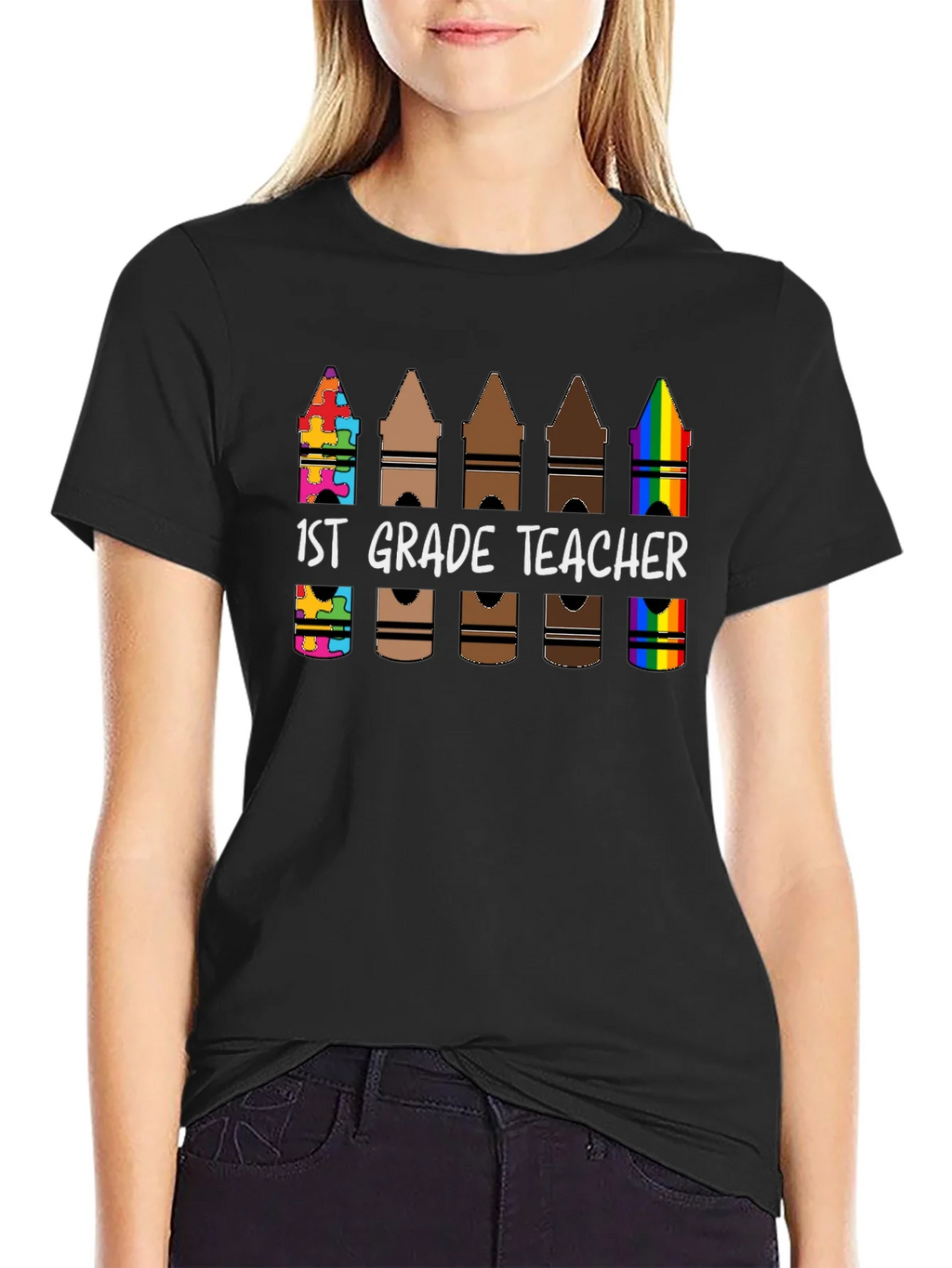 1st Grade Teacher Crayon T-Shirt product image 2