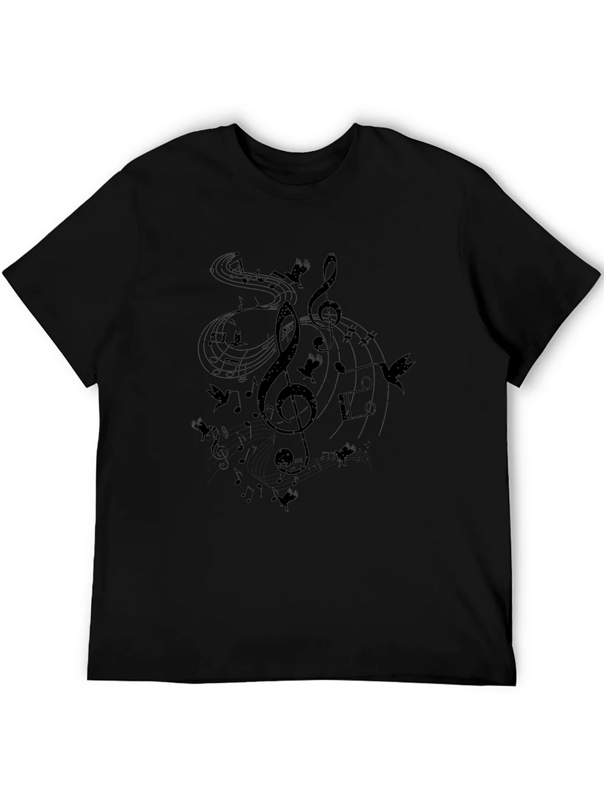 Musical Notes Birds Black T-Shirt product image 5
