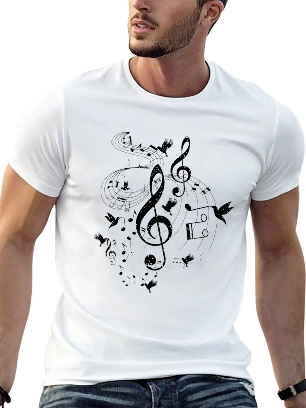 Musical Notes Birds Black T-Shirt product image 12
