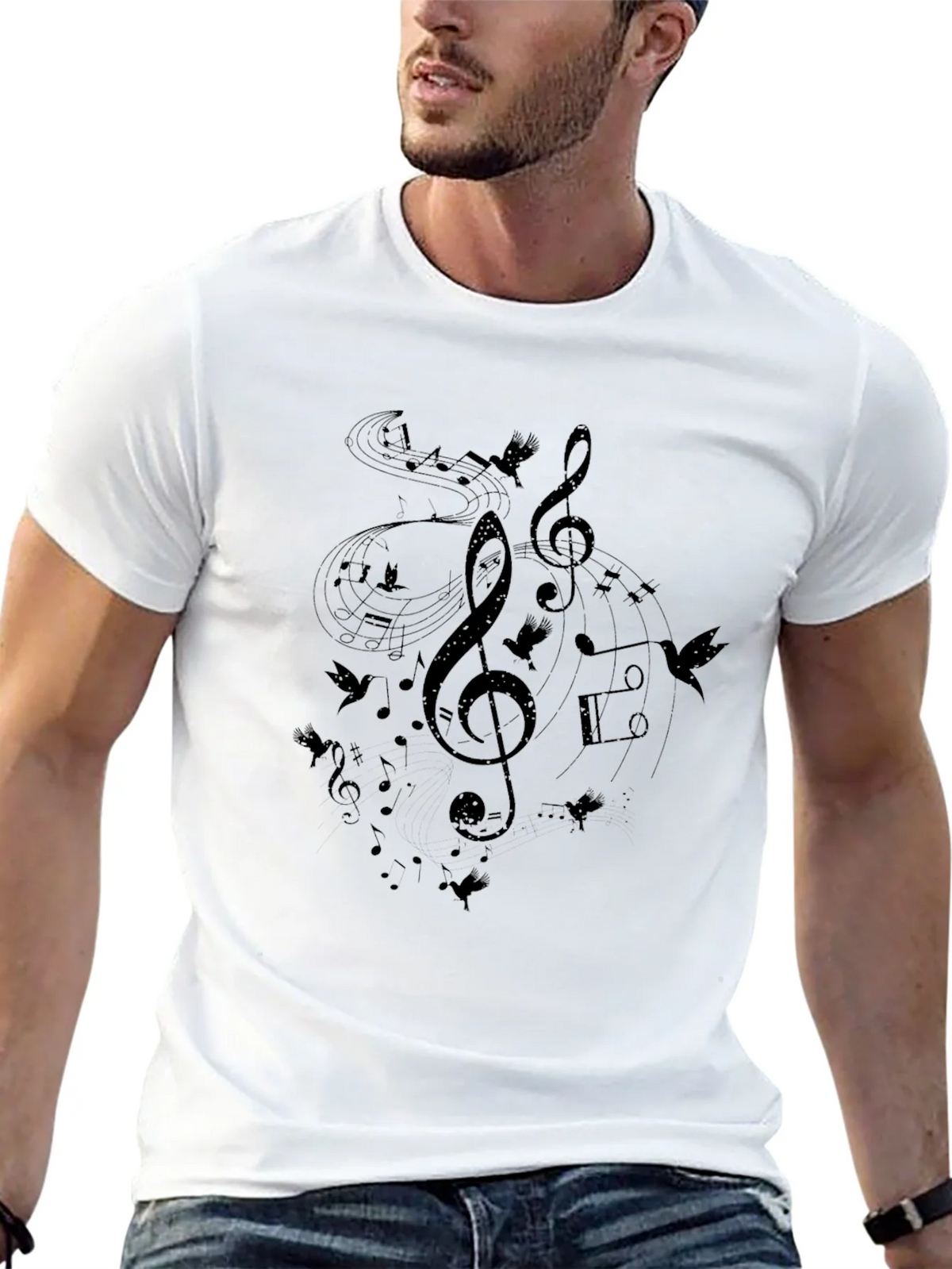 Musical Notes Birds Black T-Shirt product image 12
